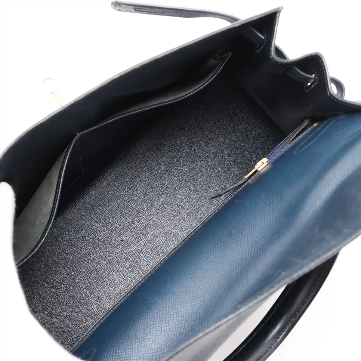[Individually packaged] Hermes Kelly 32 Sellier Courchevel Blue Indigo Gold Hardware X: 1994 Cadena lock — view 8