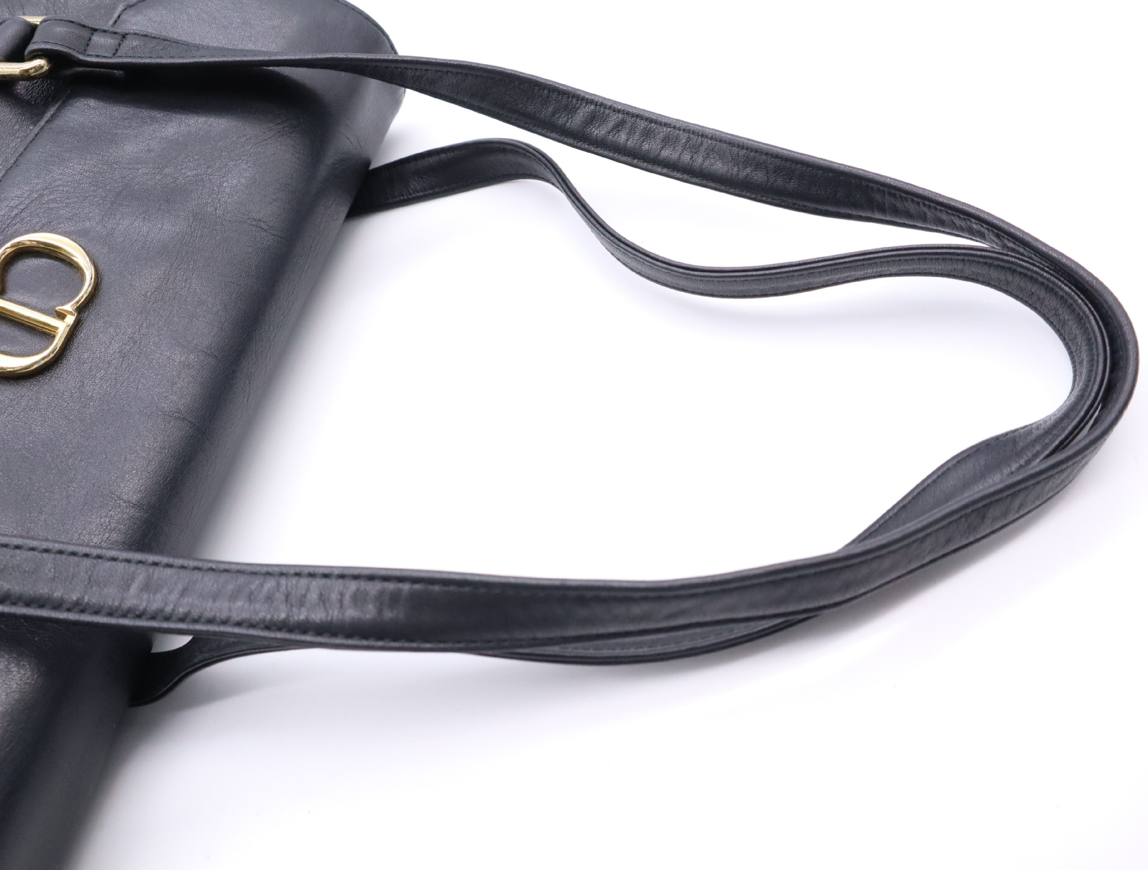 Leather Logo Shoulder Bag, Black with Gold Hardware — view 12