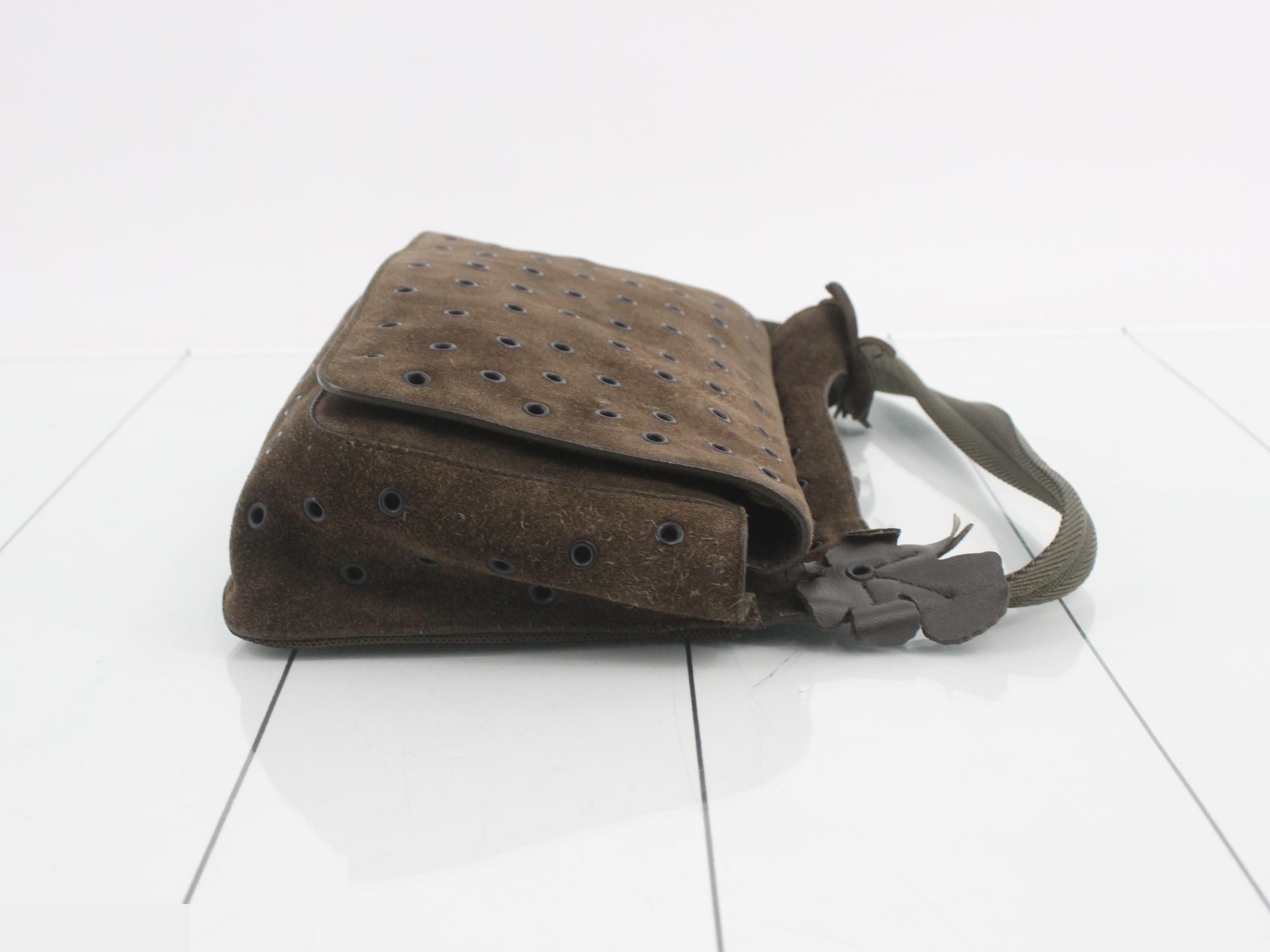 Perforated suede flower motif shoulder bag — view 3
