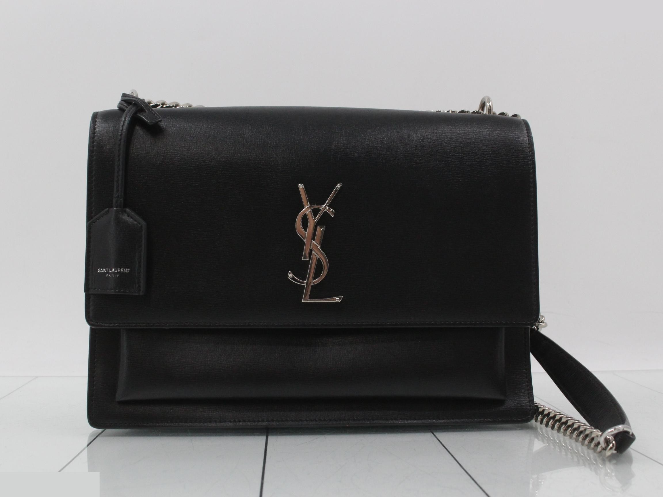 Sunset Leather Chain Shoulder Bag, Black
