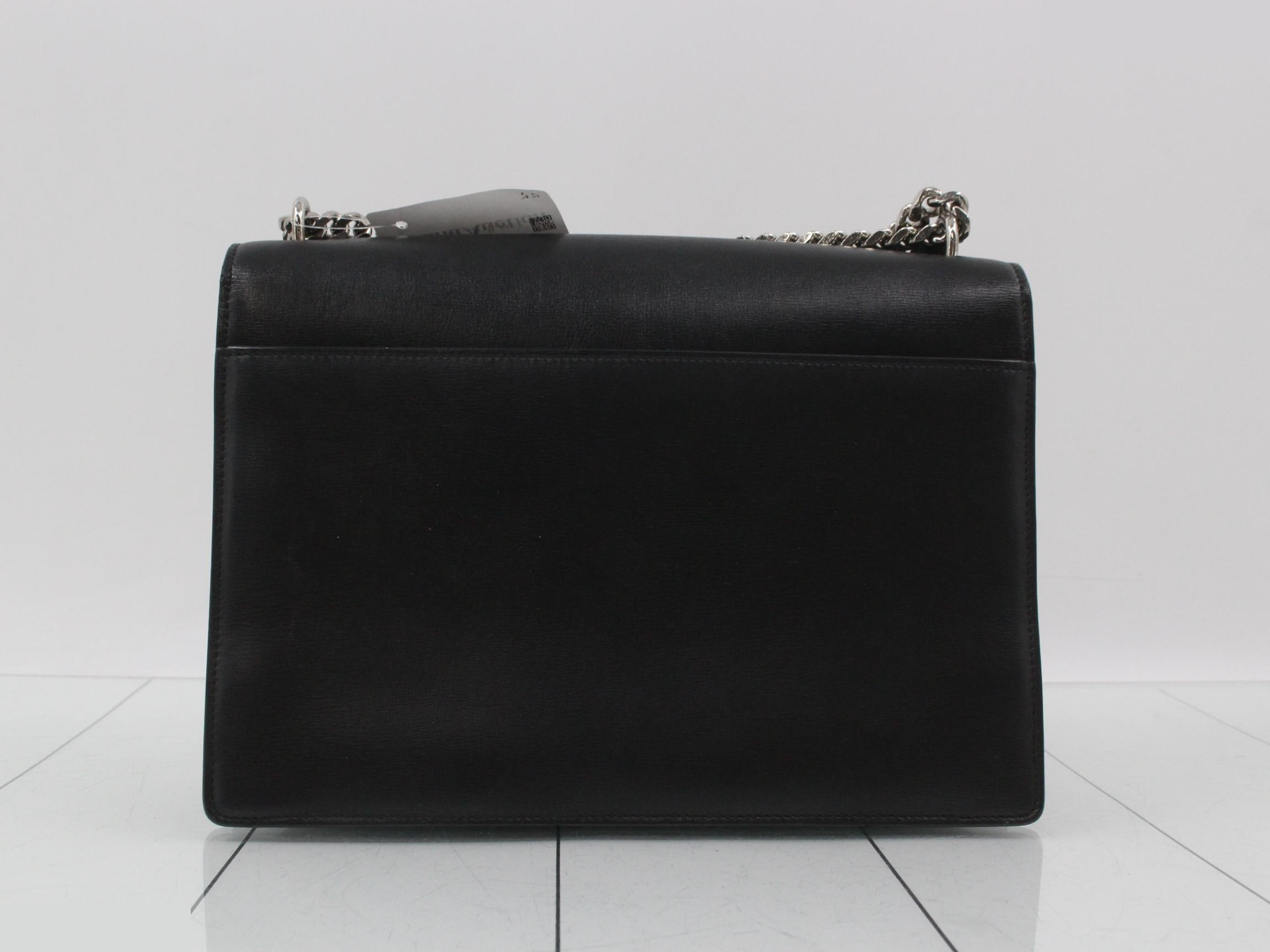 Sunset Leather Chain Shoulder Bag, Black — view 2