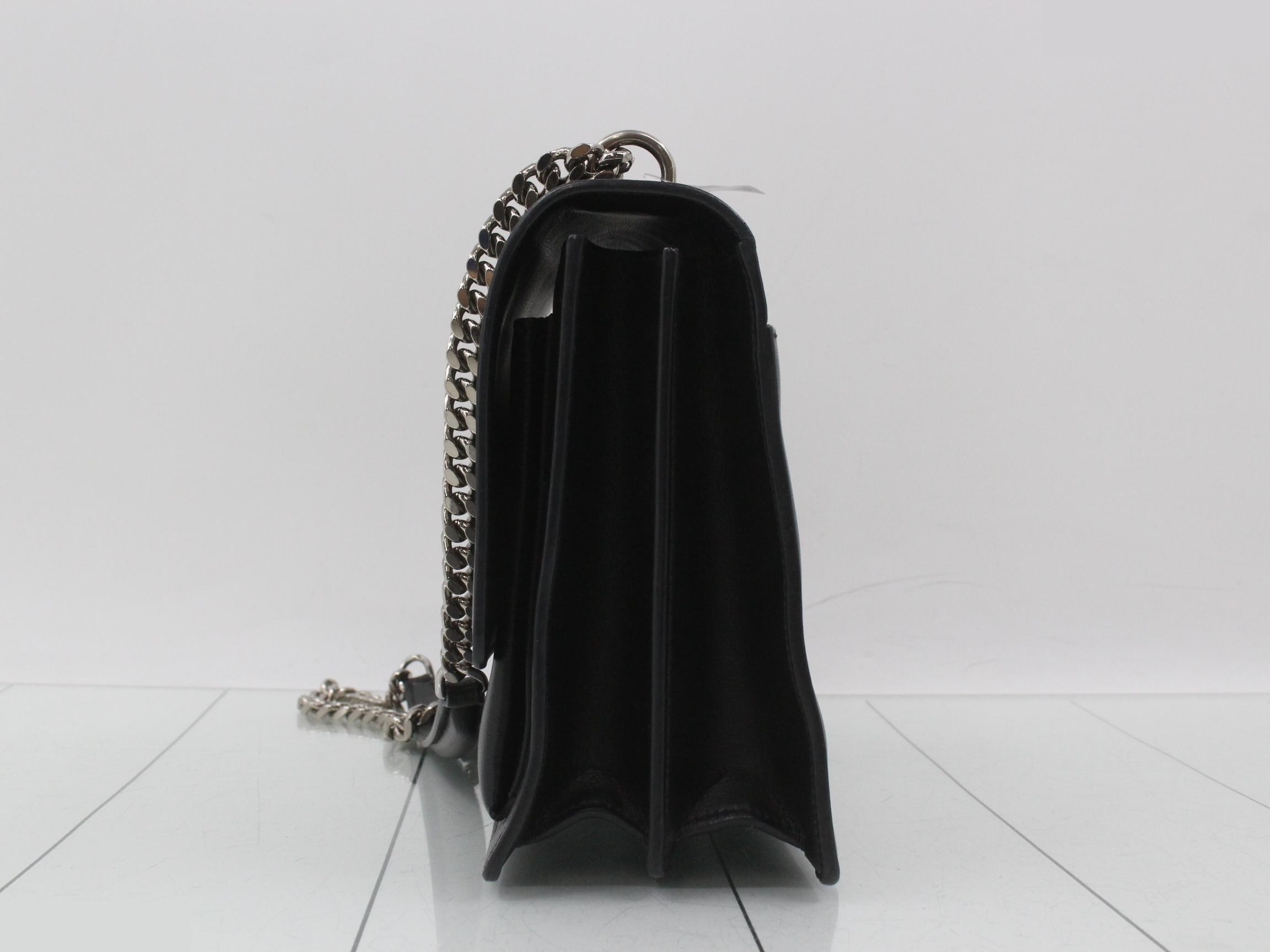 Sunset Leather Chain Shoulder Bag, Black — view 3