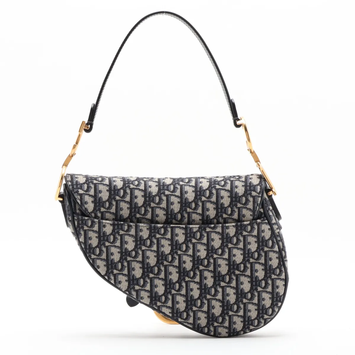 Oblique Saddle Bag, Canvas x Leather, 2-Way Handbag, Navy — view 2