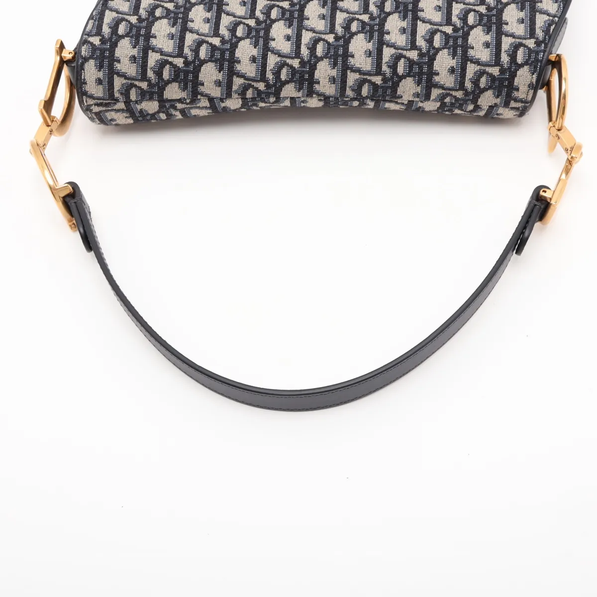 Oblique Saddle Bag, Canvas x Leather, 2-Way Handbag, Navy — view 5