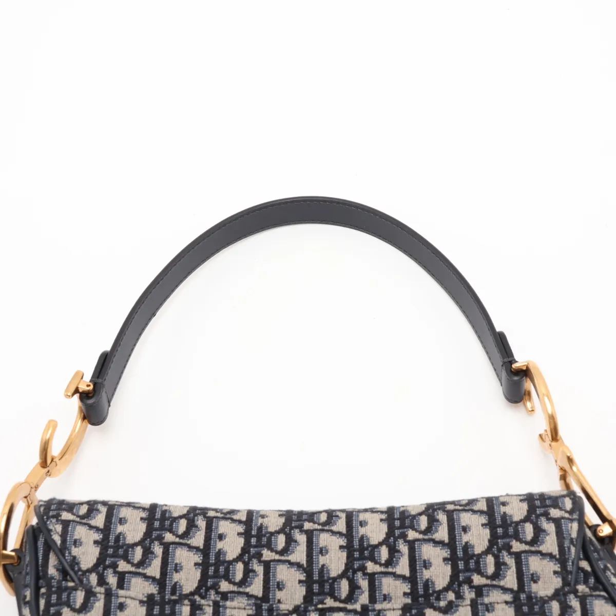 Oblique Saddle Bag, Canvas x Leather, 2-Way Handbag, Navy — view 6
