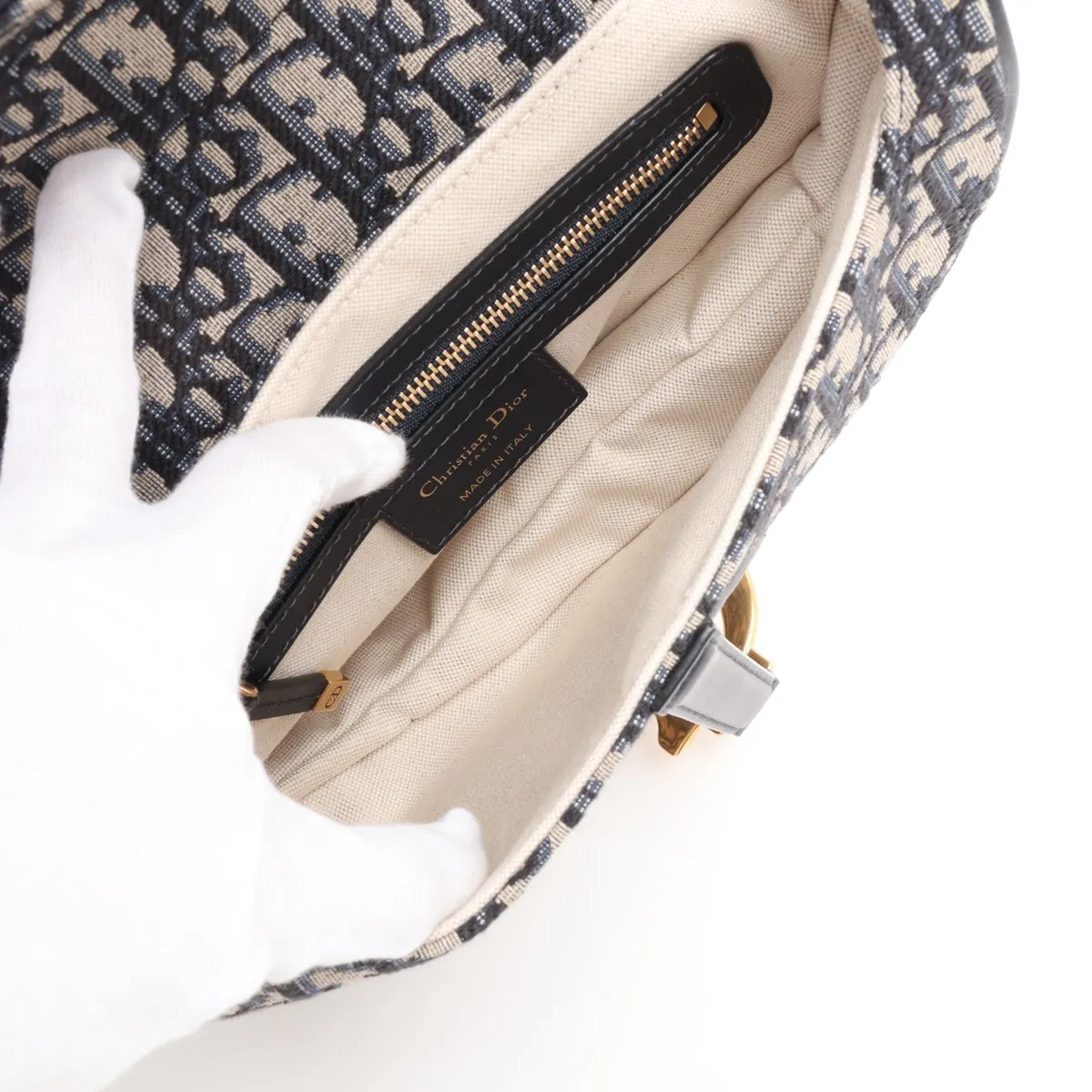Oblique Saddle Bag, Canvas x Leather, 2-Way Handbag, Navy — view 8