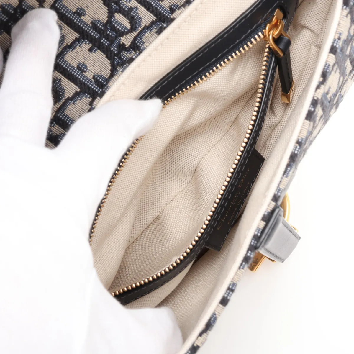 Oblique Saddle Bag, Canvas x Leather, 2-Way Handbag, Navy — view 9