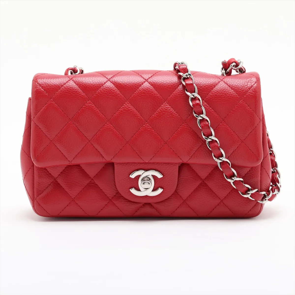 Mini Matelassé 20 Caviar Skin Single Flap Single Chain Bag, Red, Silver Hardware, 19776600, Serial Number 19-series, A69900