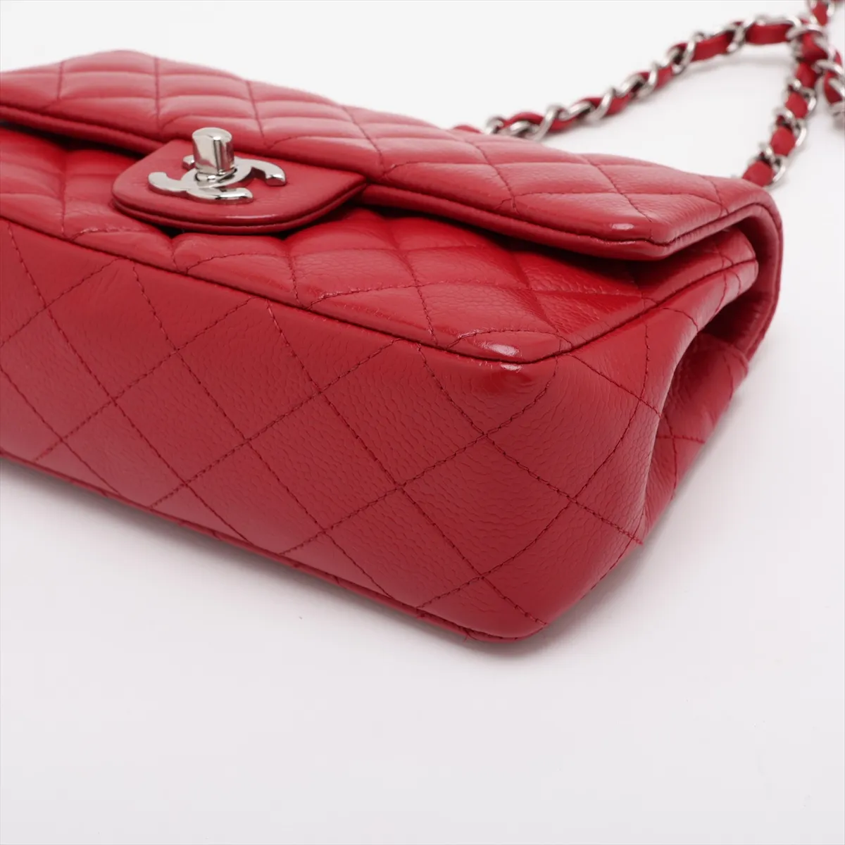 Mini Matelassé 20 Caviar Skin Single Flap Single Chain Bag, Red, Silver Hardware, 19776600, Serial Number 19-series, A69900 — view 3