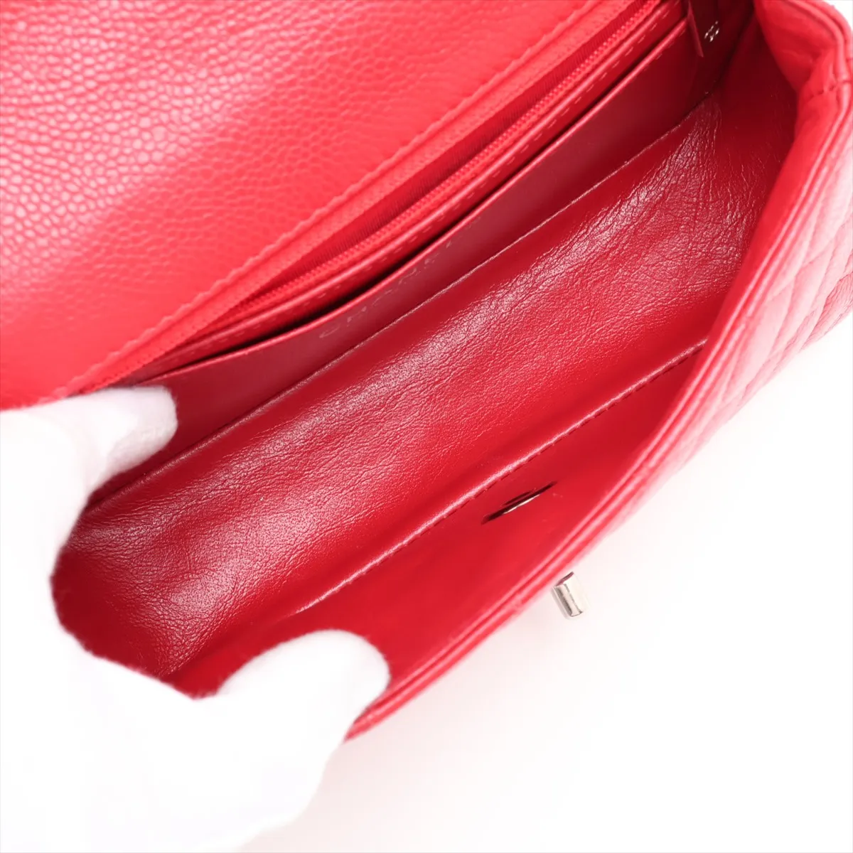 Mini Matelassé 20 Caviar Skin Single Flap Single Chain Bag, Red, Silver Hardware, 19776600, Serial Number 19-series, A69900 — view 6