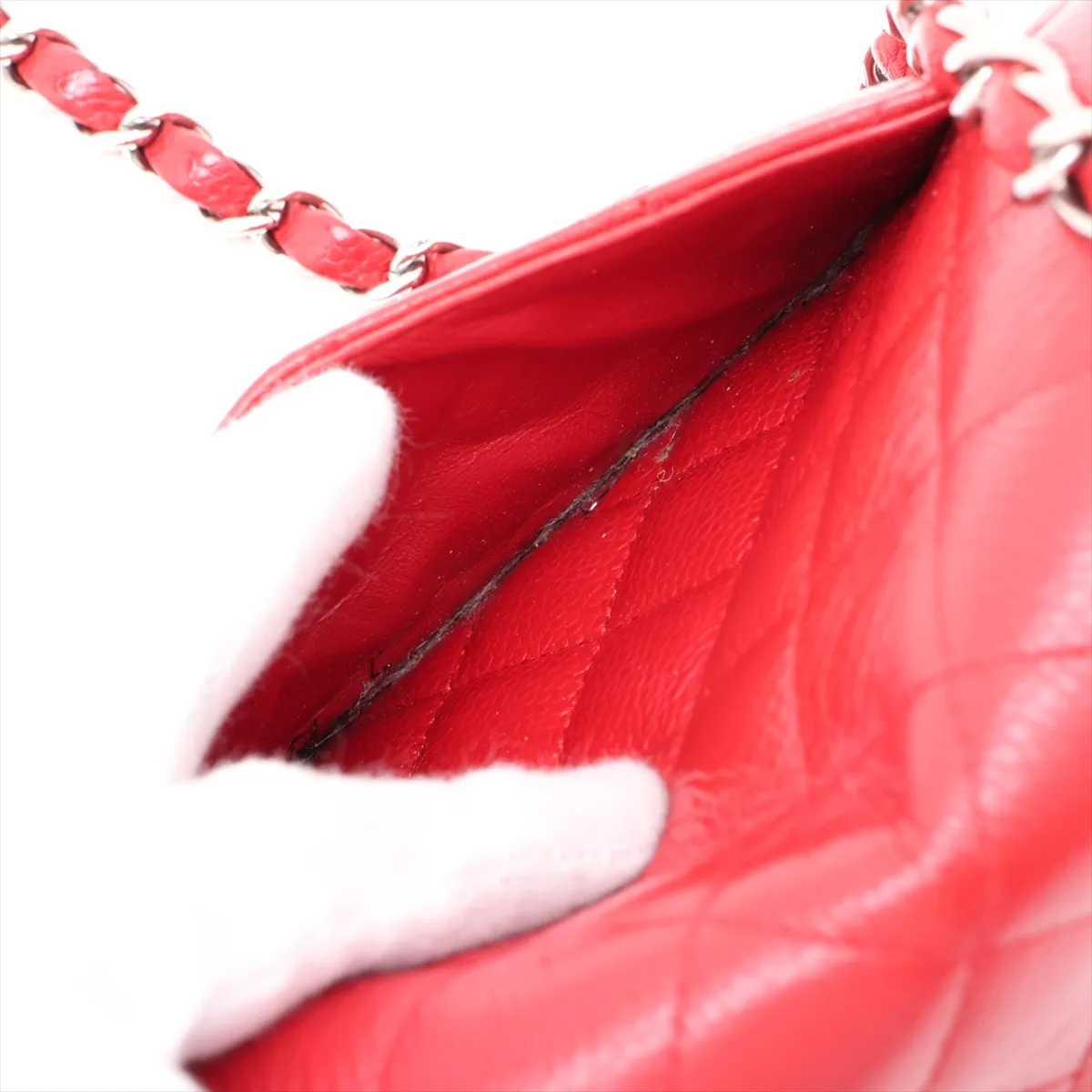 Mini Matelassé 20 Caviar Skin Single Flap Single Chain Bag, Red, Silver Hardware, 19776600, Serial Number 19-series, A69900 — view 9
