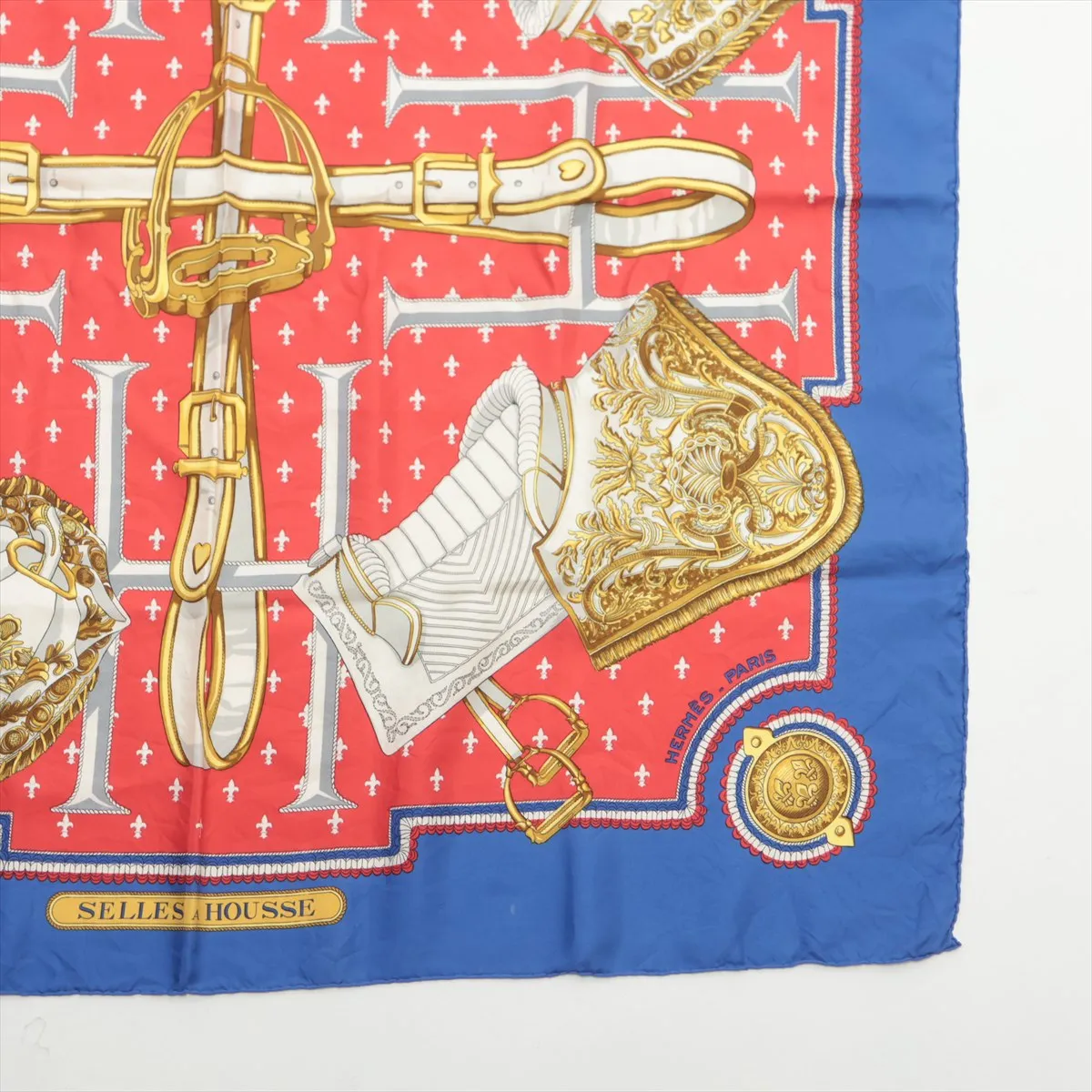 Carre 90 SELLES A HOUSSE scarf, silk, blue, with — view 4
