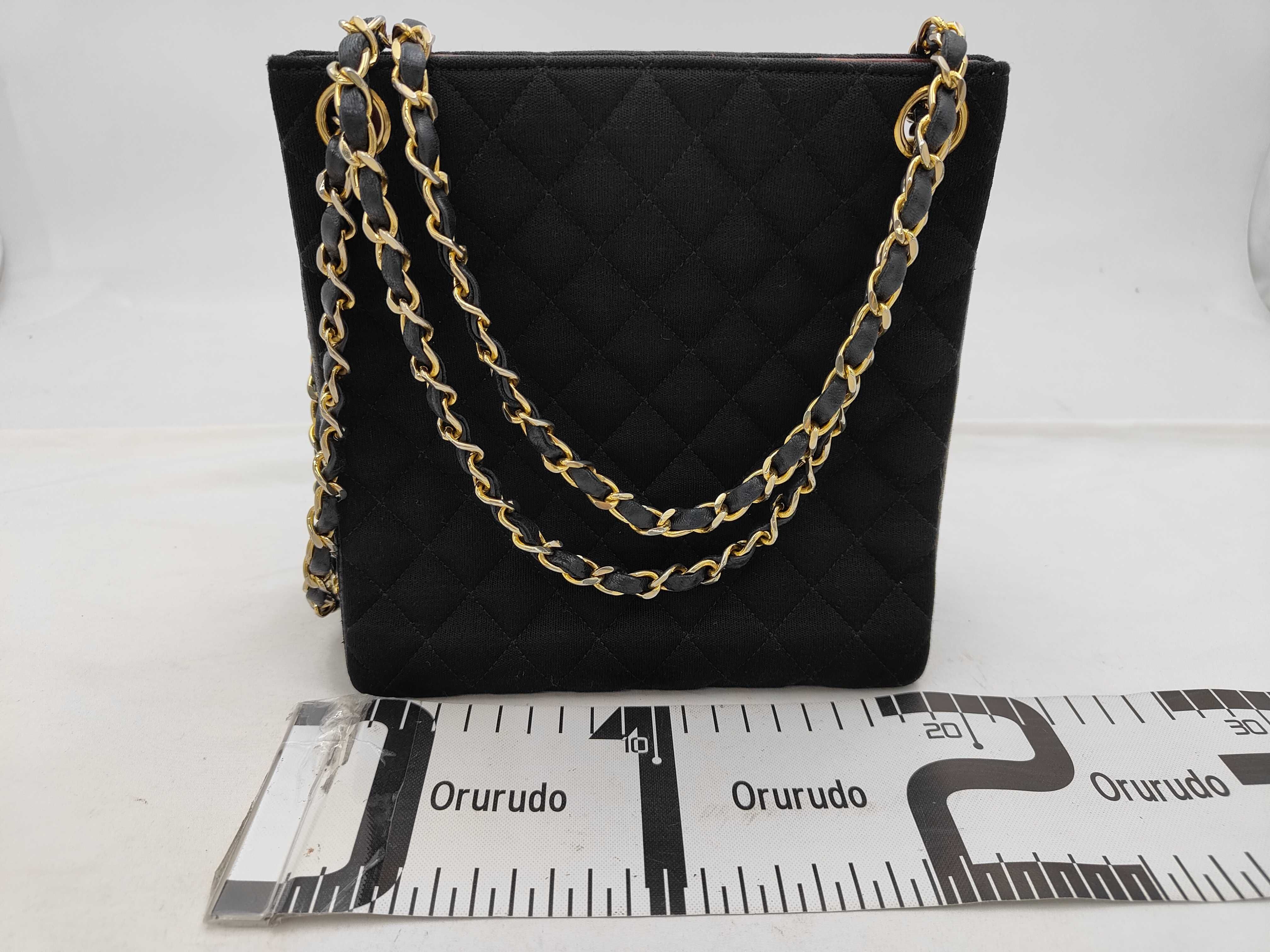 Matelassé Cotton Chain Shoulder Bag, Push Lock, Black with Gold Hardware, 0856550 (Serial Number 0-series) — view 2