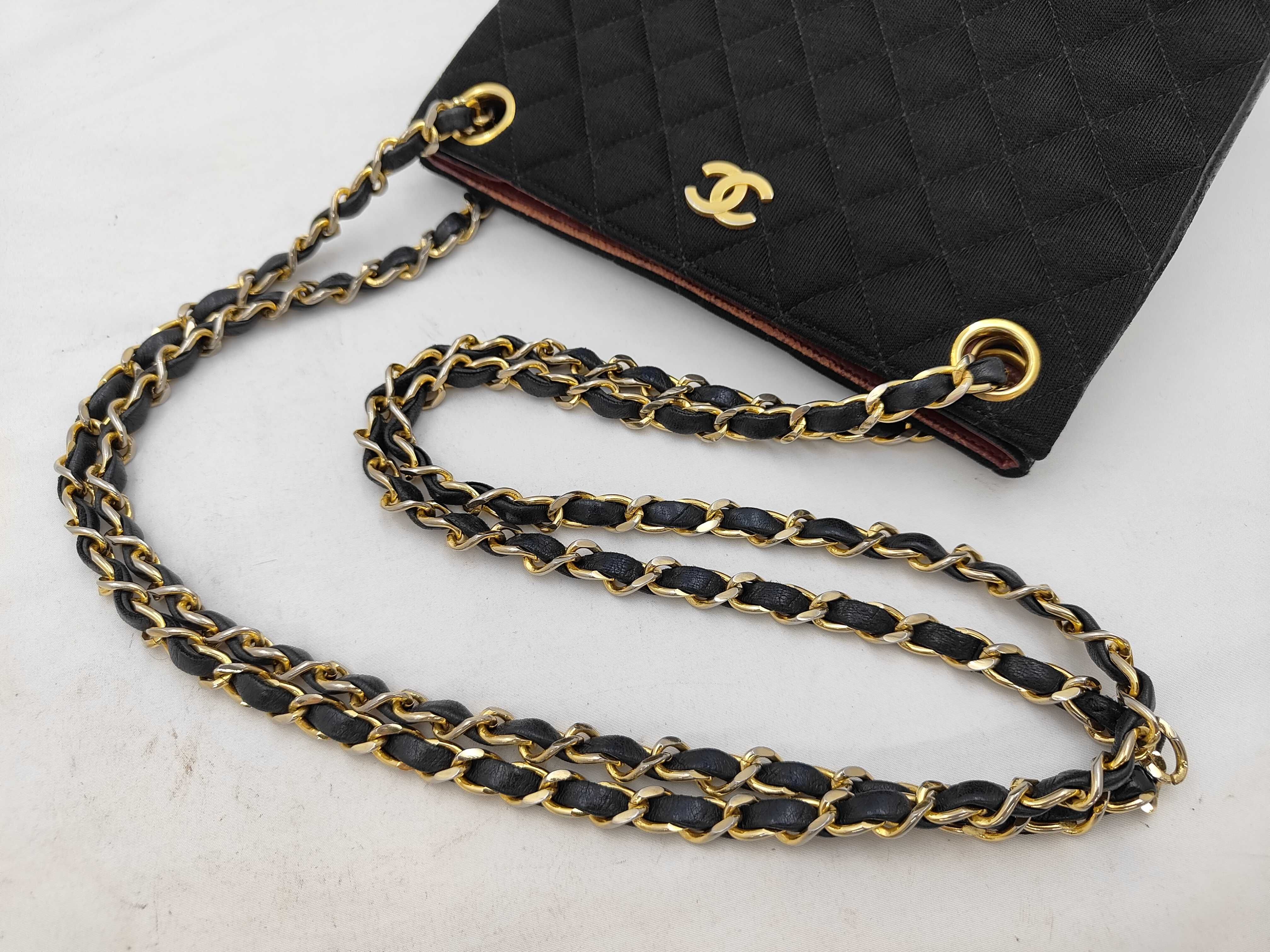 Matelassé Cotton Chain Shoulder Bag, Push Lock, Black with Gold Hardware, 0856550 (Serial Number 0-series) — view 3