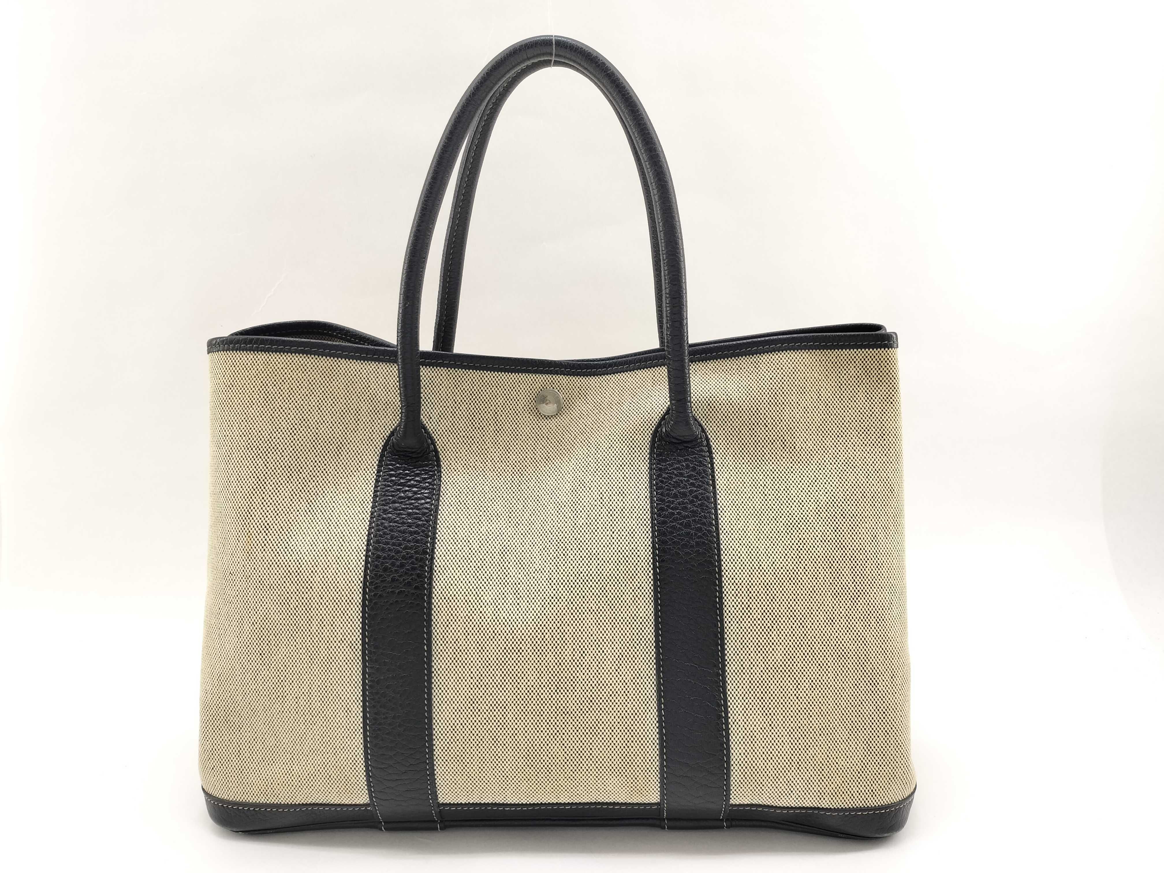 Garden Party PM Toile Leather Navy H Stamp Tote Bag