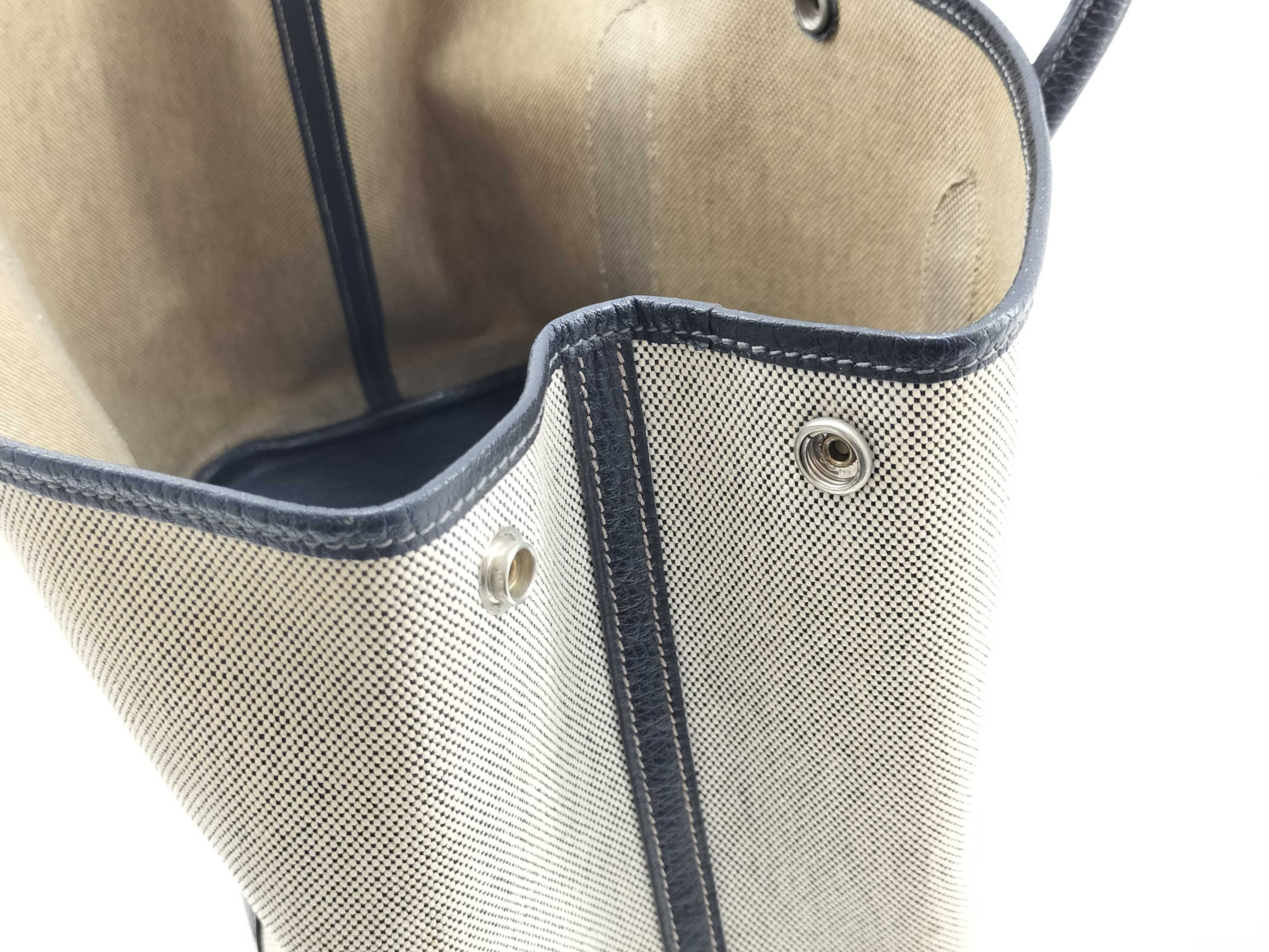 Garden Party PM Toile Leather Navy H Stamp Tote Bag — view 15