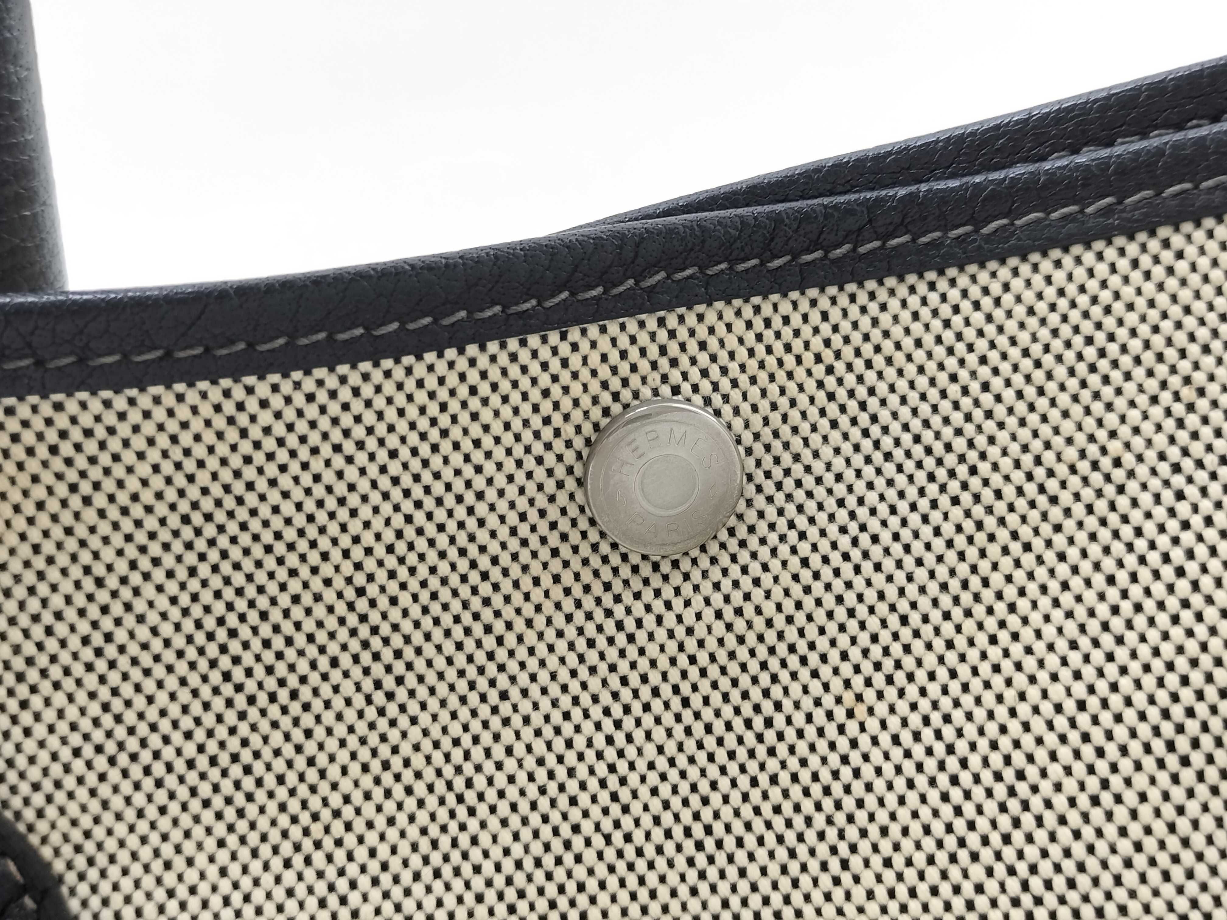 Garden Party PM Toile Leather Navy H Stamp Tote Bag — view 4