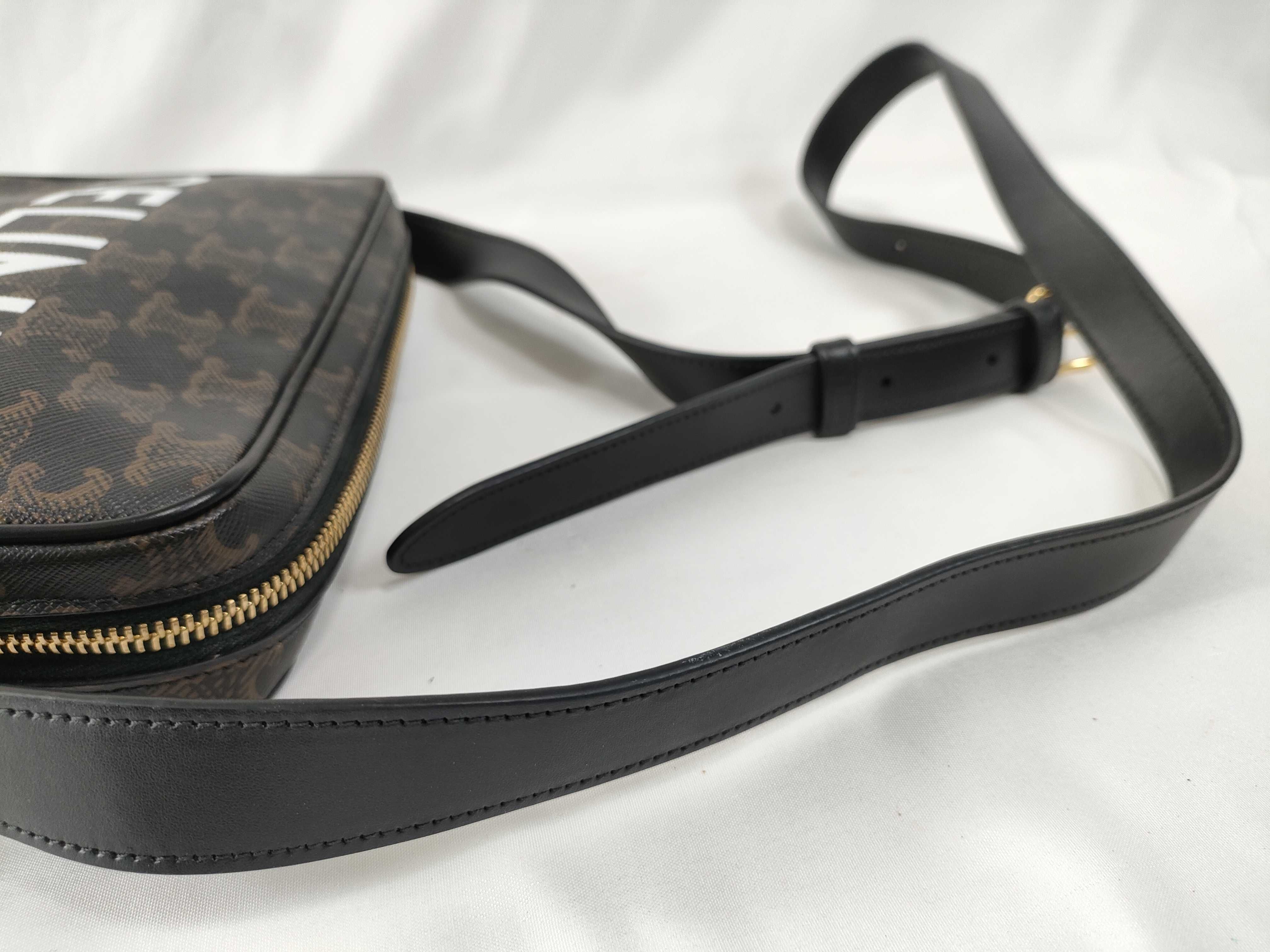 Triomphe Medium Messenger PVC x Leather Shoulder Bag, Black x Brown — view 3