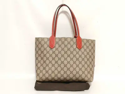GG Supreme PVC x Leather Tote Bag, Red x Beige, 372613 Tote Bag