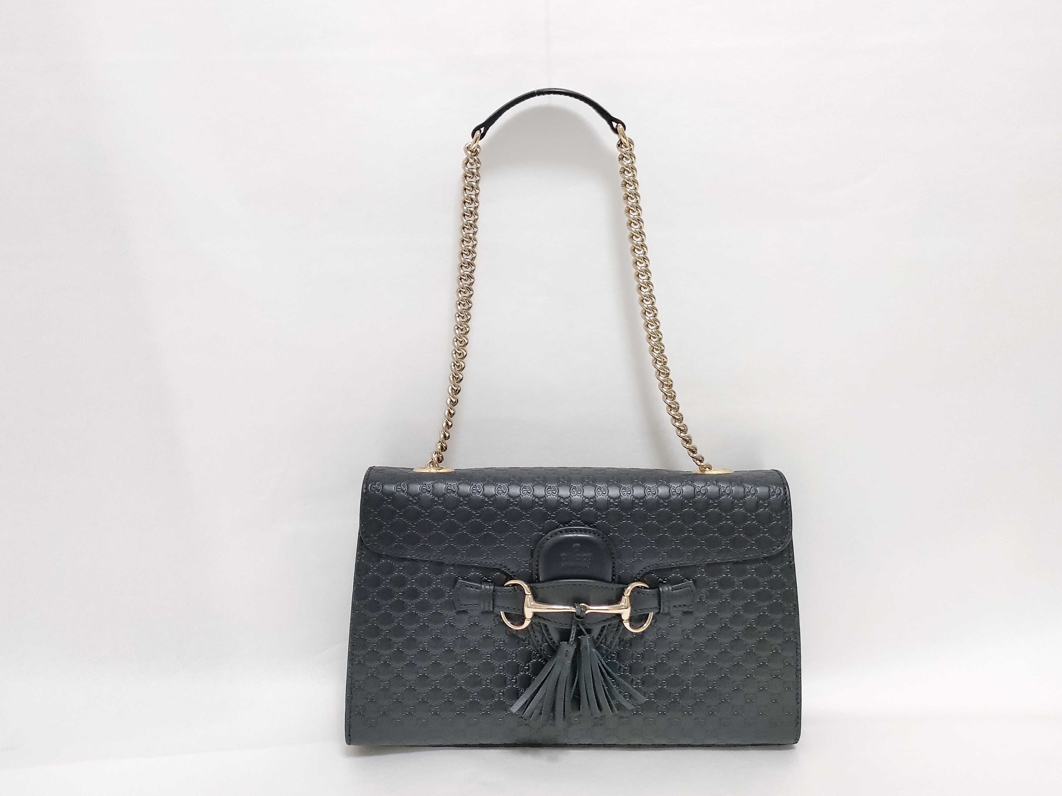 Microguccissima Emily Leather Chain Shoulder Bag, Black, 449635 (Outlet)