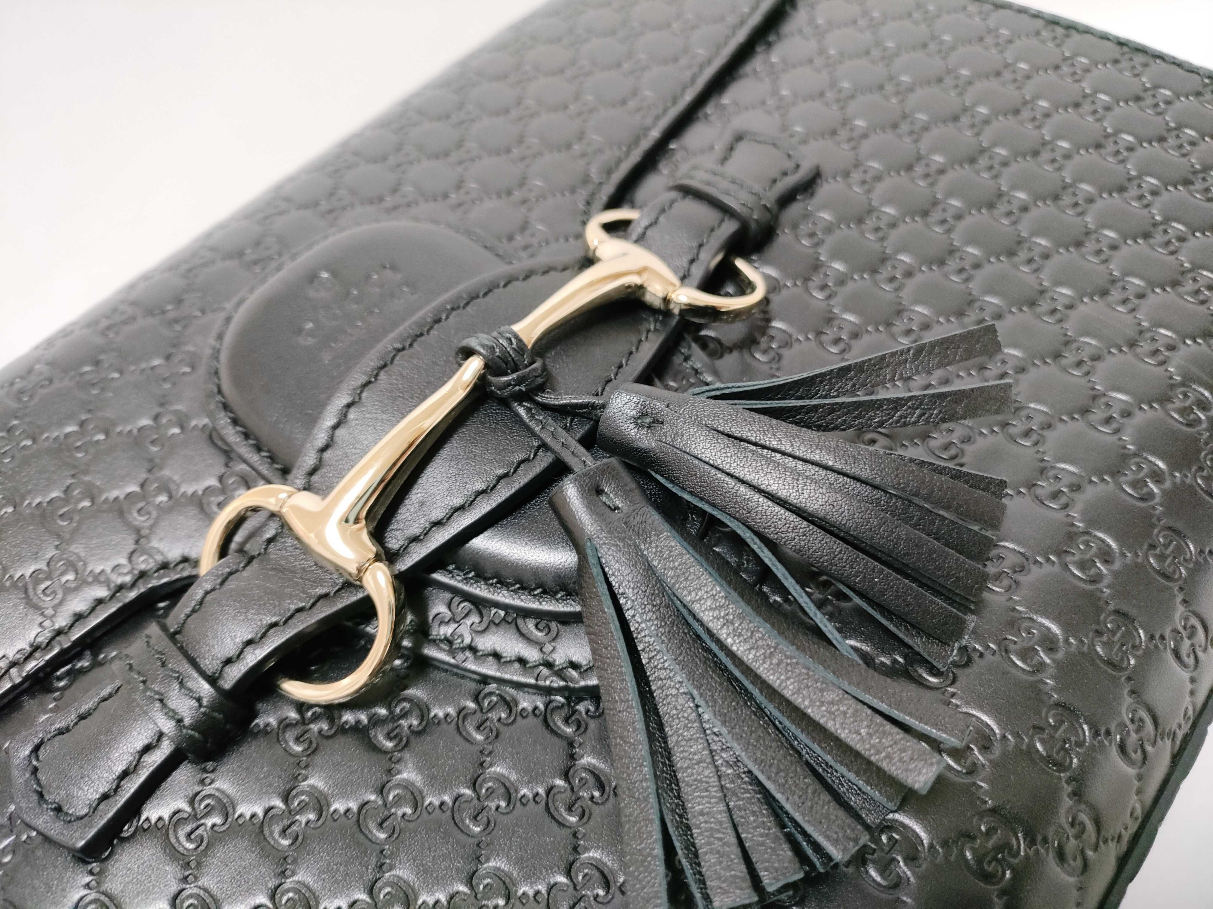 Microguccissima Emily Leather Chain Shoulder Bag, Black, 449635 (Outlet) — view 14