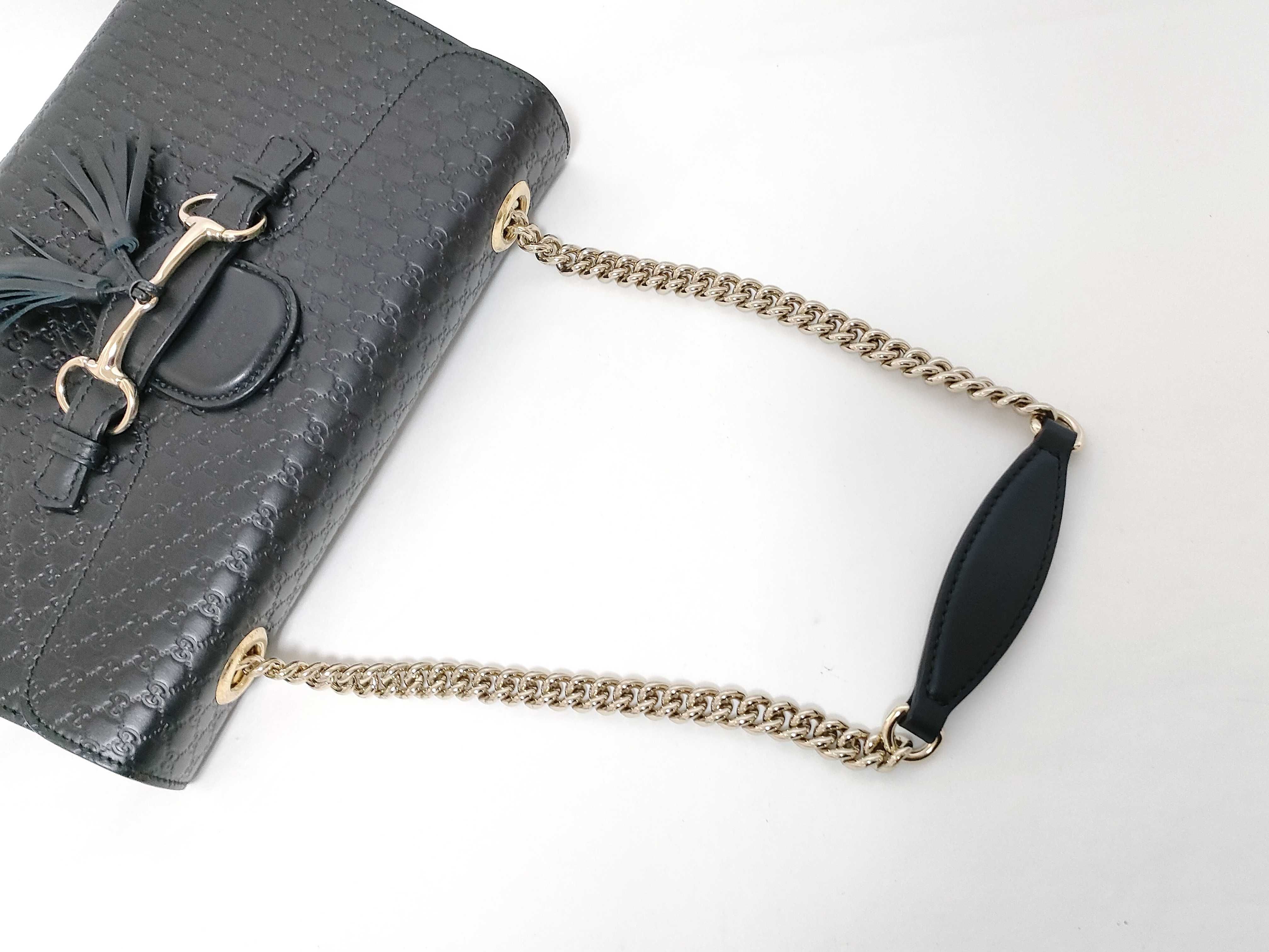 Microguccissima Emily Leather Chain Shoulder Bag, Black, 449635 (Outlet) — view 3