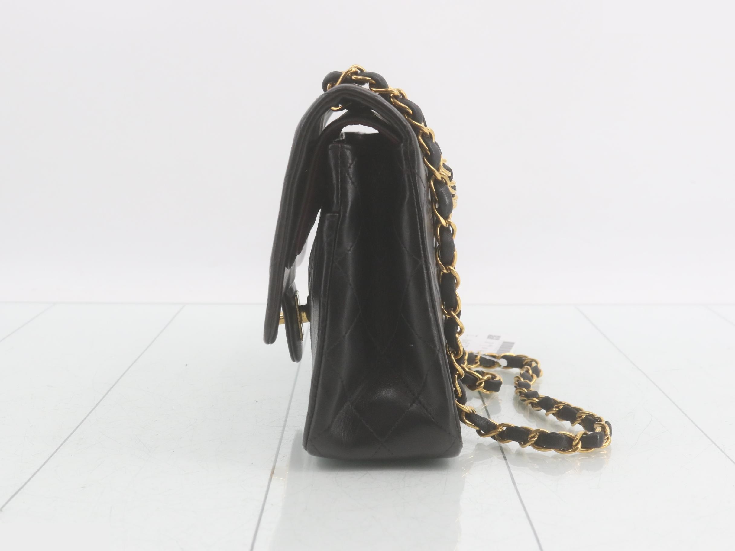 Matelassé Double Flap Lambskin Black Chain Shoulder Bag (Model No. 4) — view 3