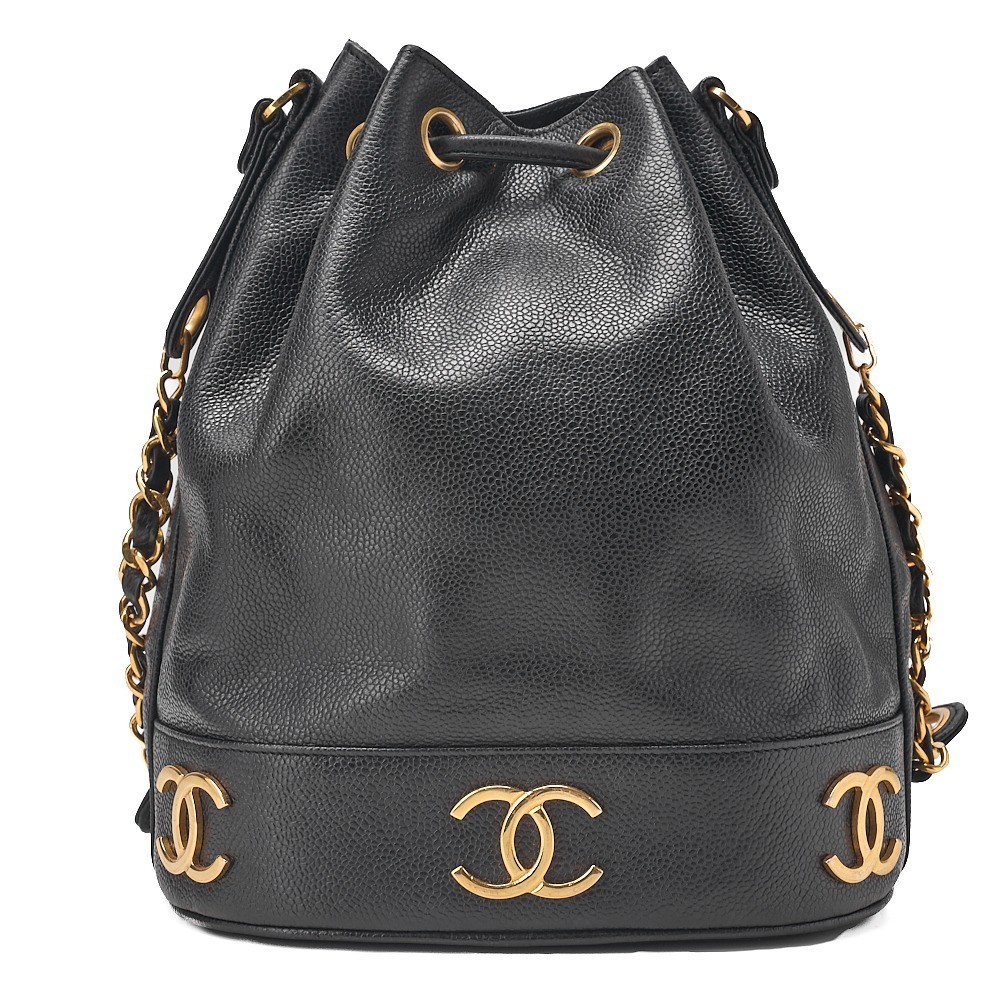 Caviar Skin Triple Coco Ball Charm Drawstring Chain Shoulder Bag — view 2