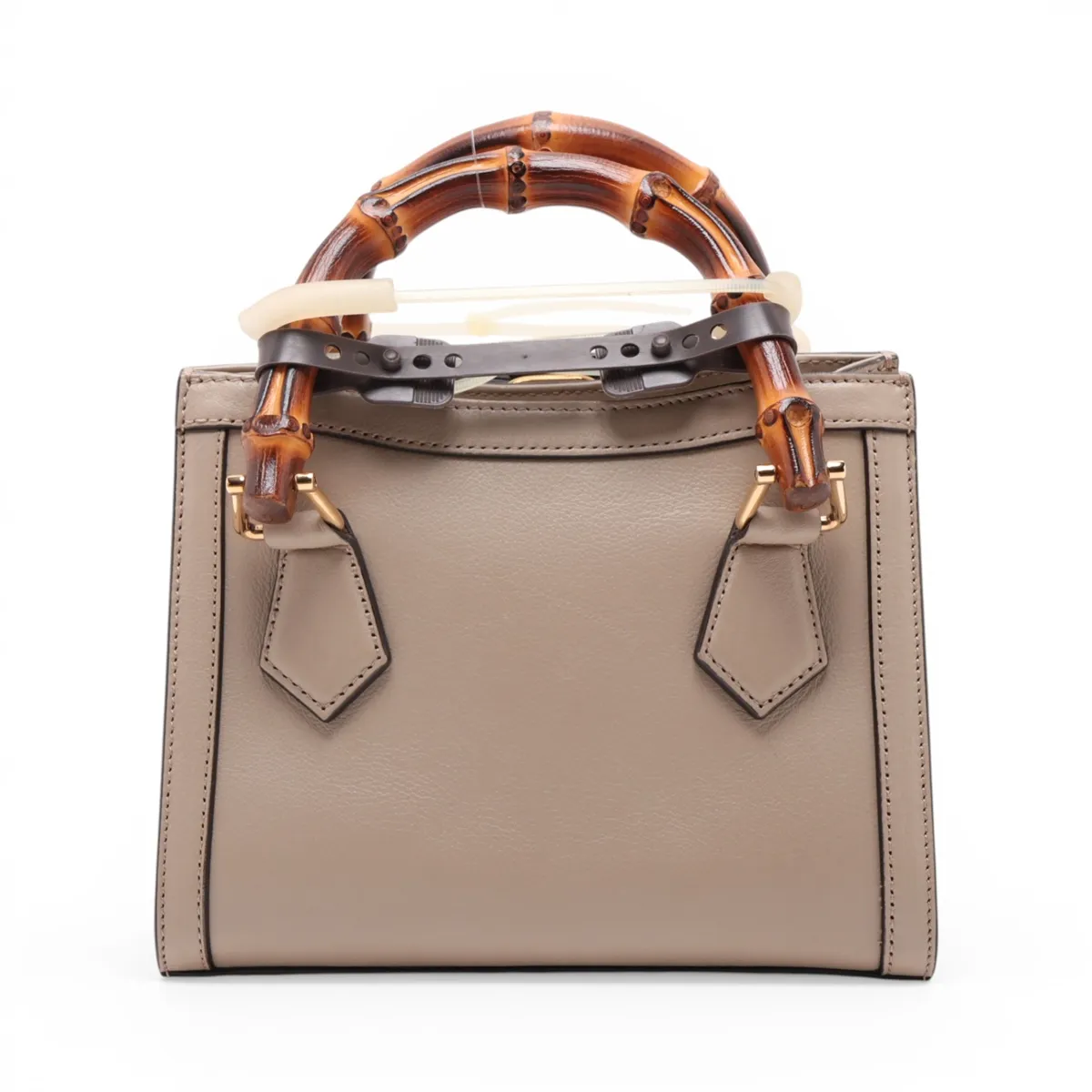 Bamboo Diana Leather 2-Way Handbag, Beige, 655661 — view 2