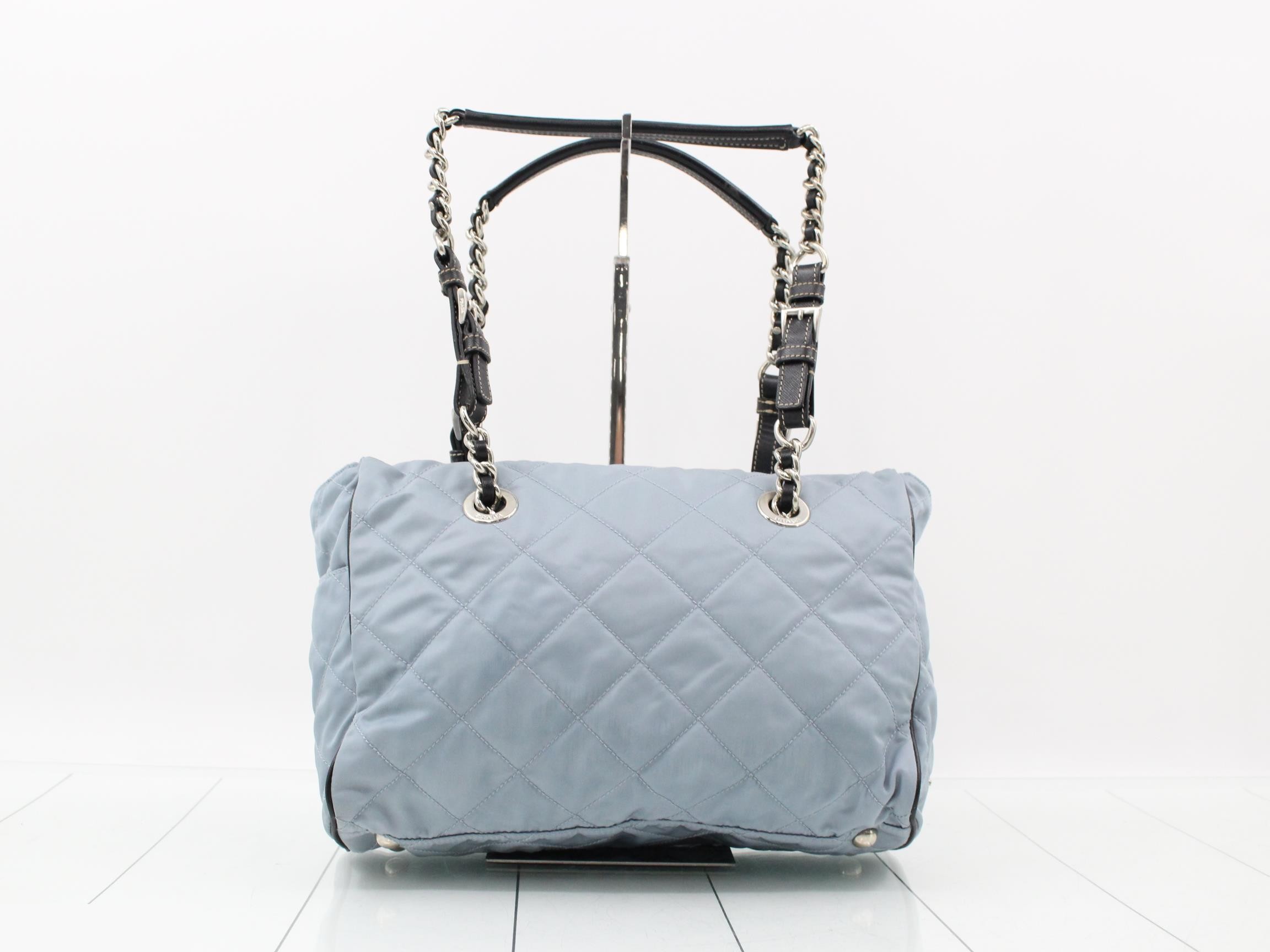 Triangle logo quilted leather nylon chain shoulder bag — view 2