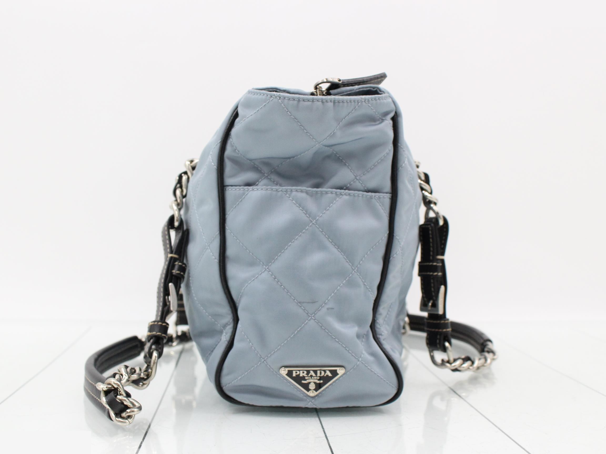 Triangle logo quilted leather nylon chain shoulder bag — view 4