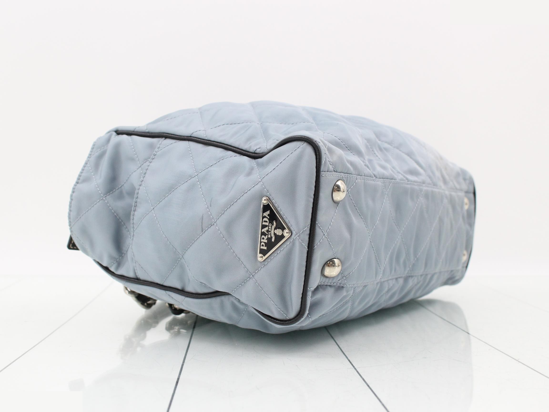 Triangle logo quilted leather nylon chain shoulder bag — view 5