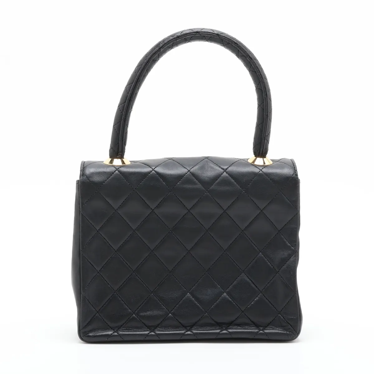 Matelassé Lambskin Handbag, Black with Gold Hardware — view 2