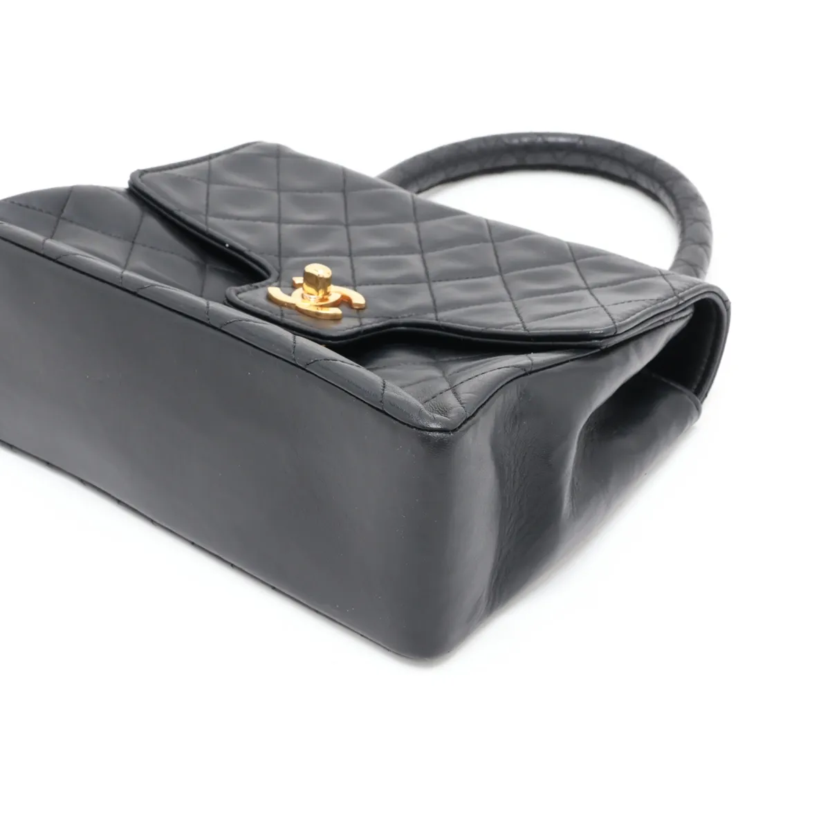 Matelassé Lambskin Handbag, Black with Gold Hardware — view 3