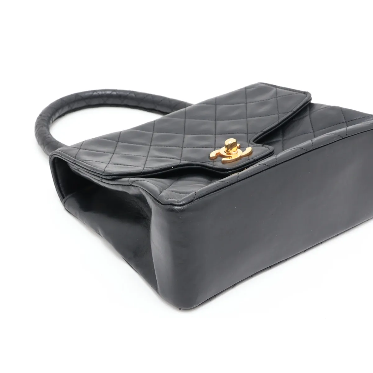 Matelassé Lambskin Handbag, Black with Gold Hardware — view 4