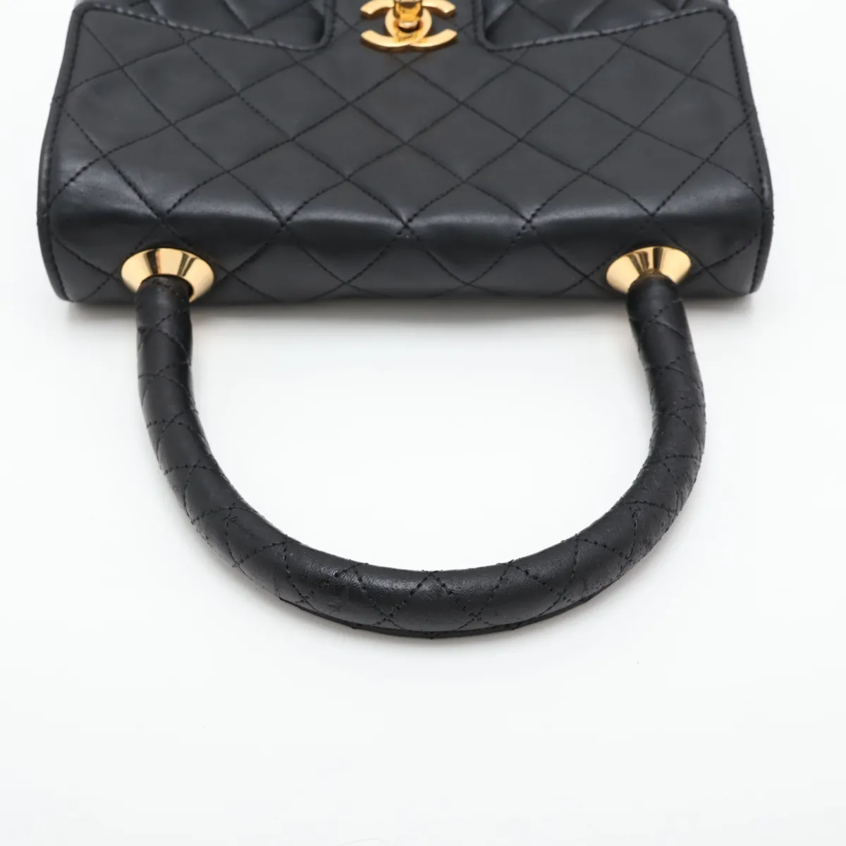 Matelassé Lambskin Handbag, Black with Gold Hardware — view 5