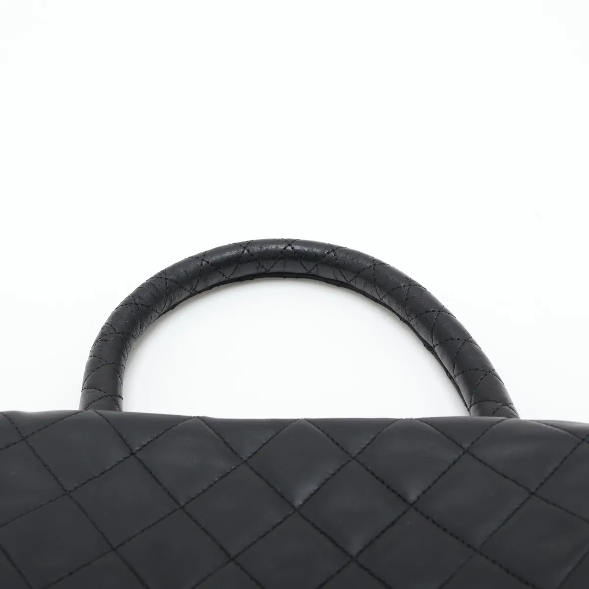 Matelassé Lambskin Handbag, Black with Gold Hardware — view 6