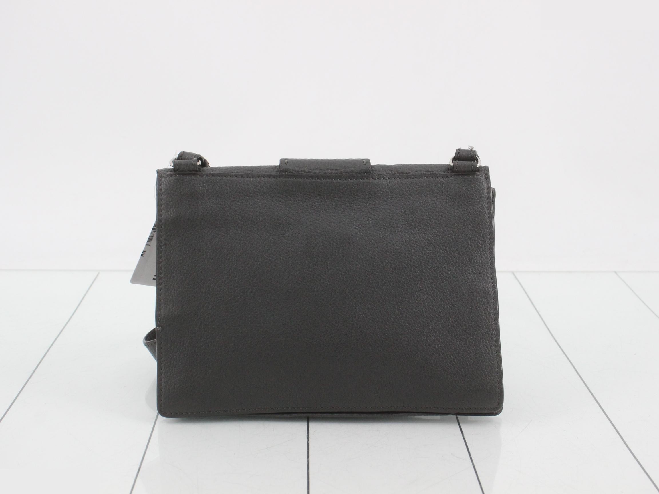 Leather Selleria Flat Bucket Shoulder Bag, Gray — view 2