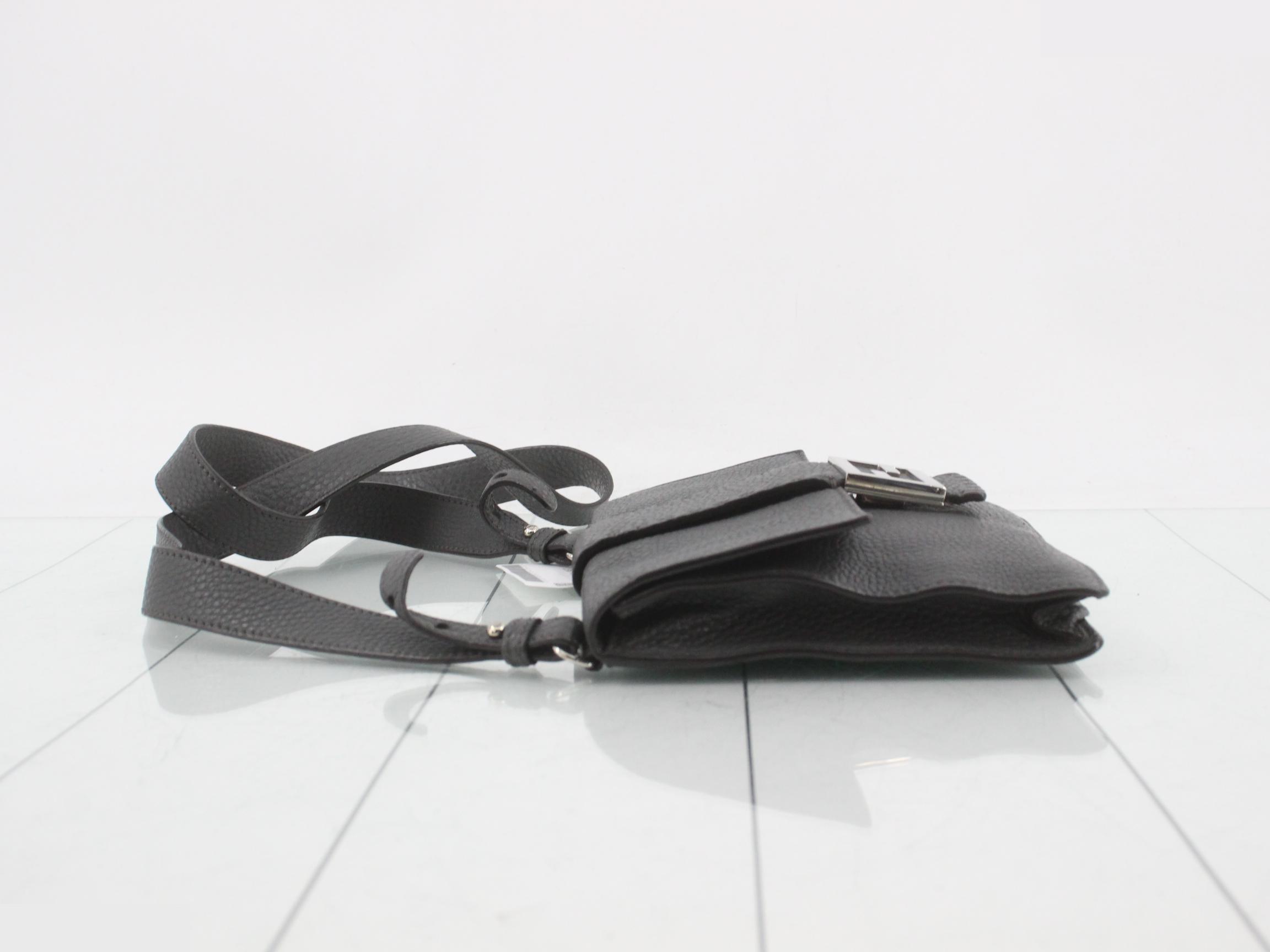 Leather Selleria Flat Bucket Shoulder Bag, Gray — view 4