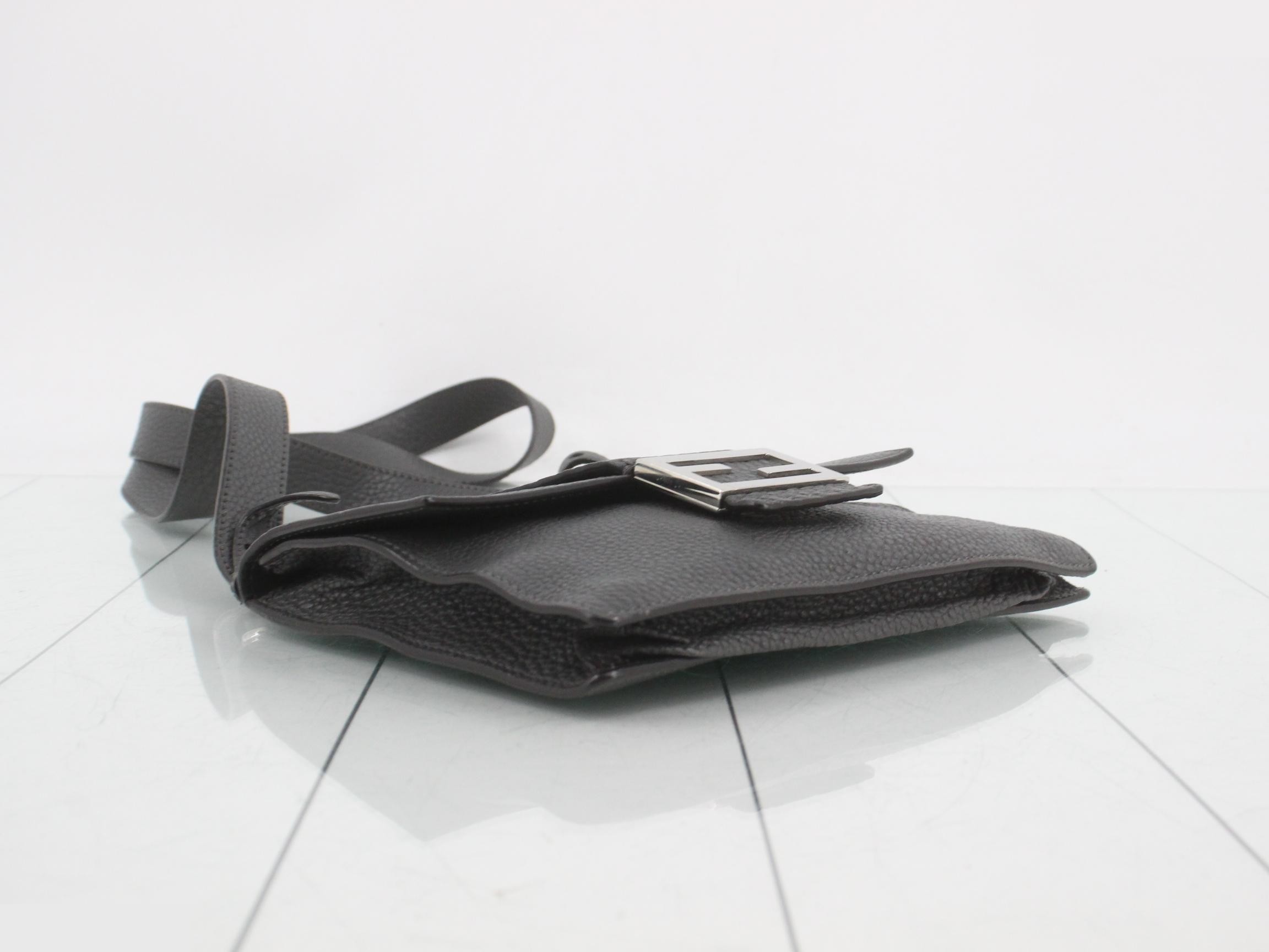 Leather Selleria Flat Bucket Shoulder Bag, Gray — view 5
