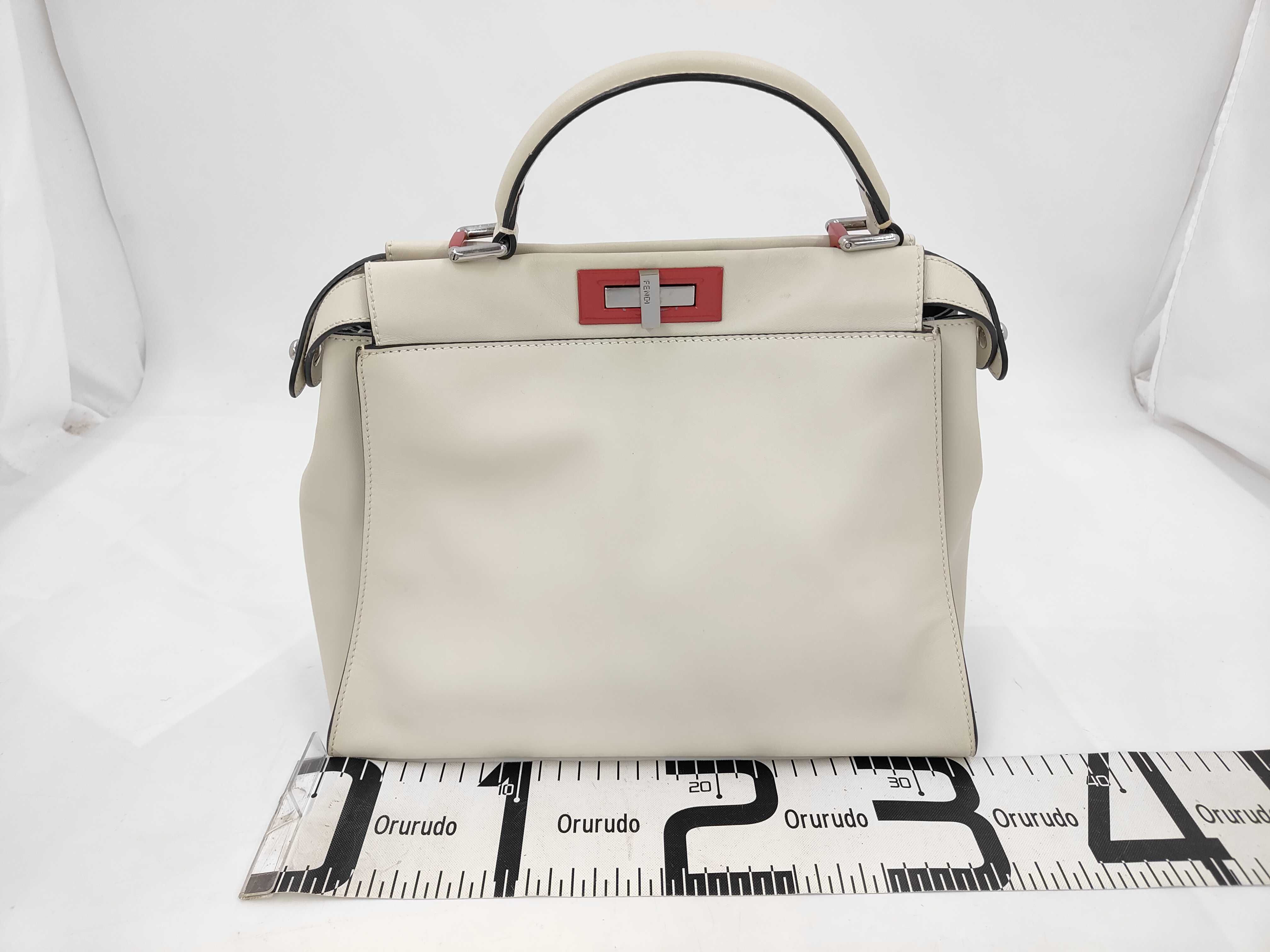 Peekaboo Beige Calfskin Medium Handbag with Silver Hardware — view 2