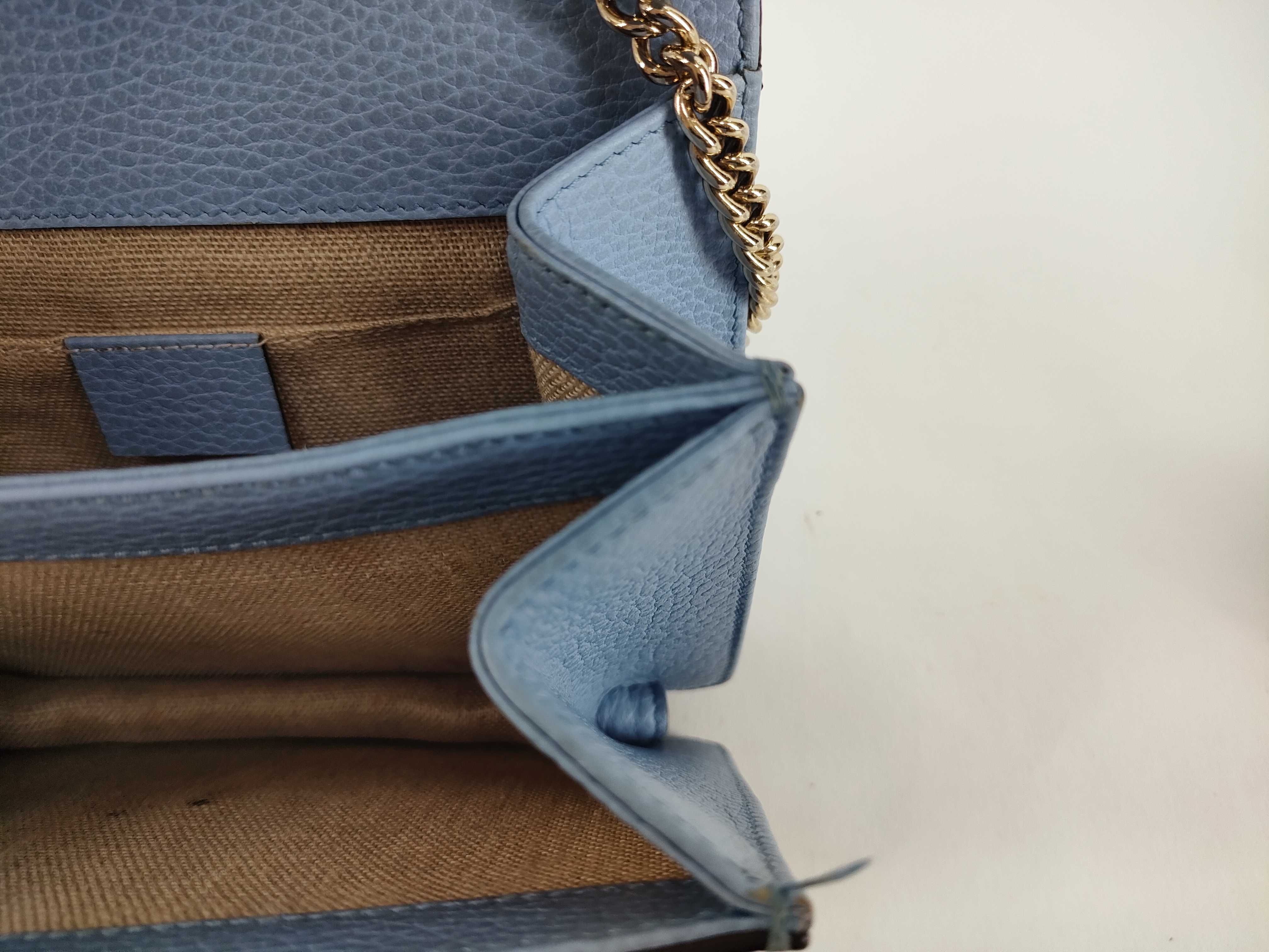 Interlocking G Leather Chain Shoulder Bag, Blue, 510304 (Shoulder Bag) — view 13