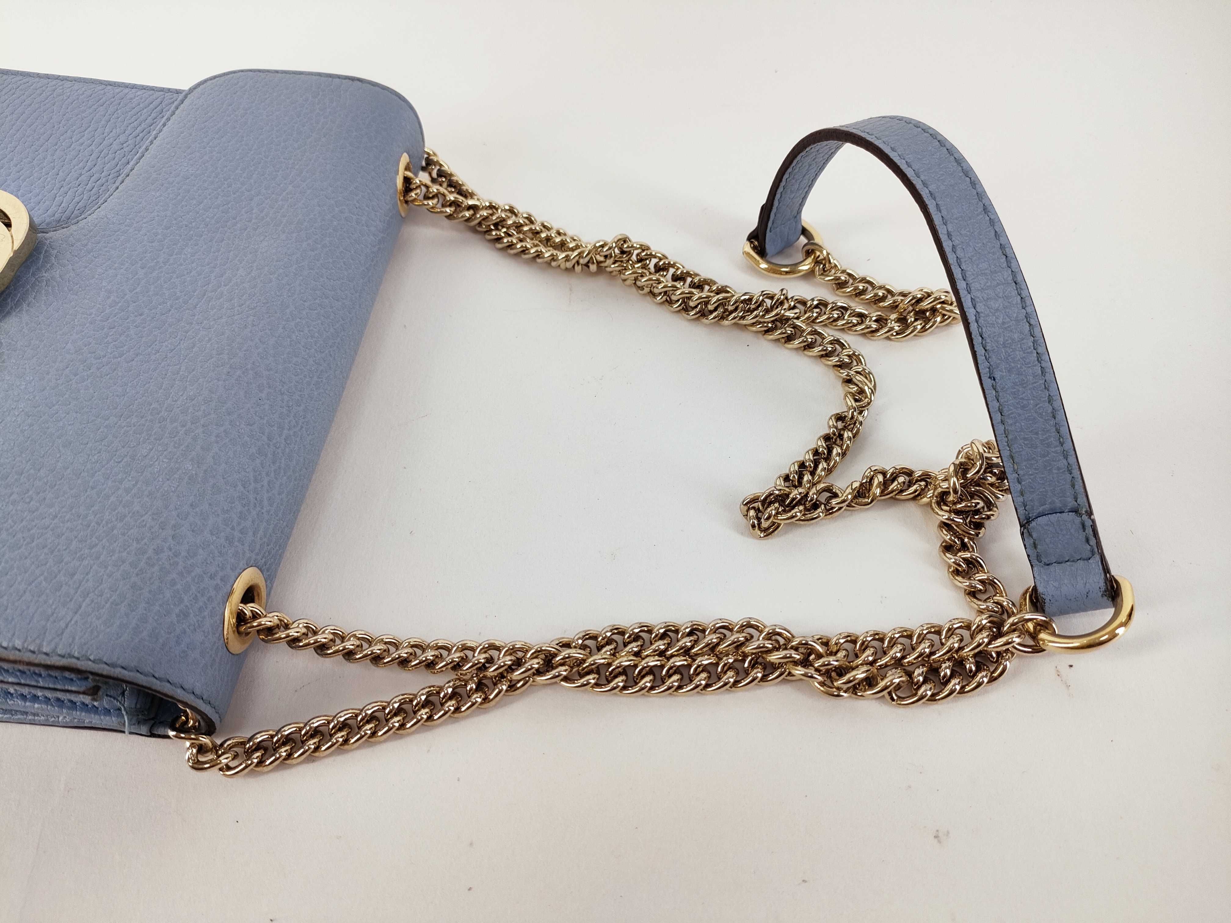 Interlocking G Leather Chain Shoulder Bag, Blue, 510304 (Shoulder Bag) — view 3