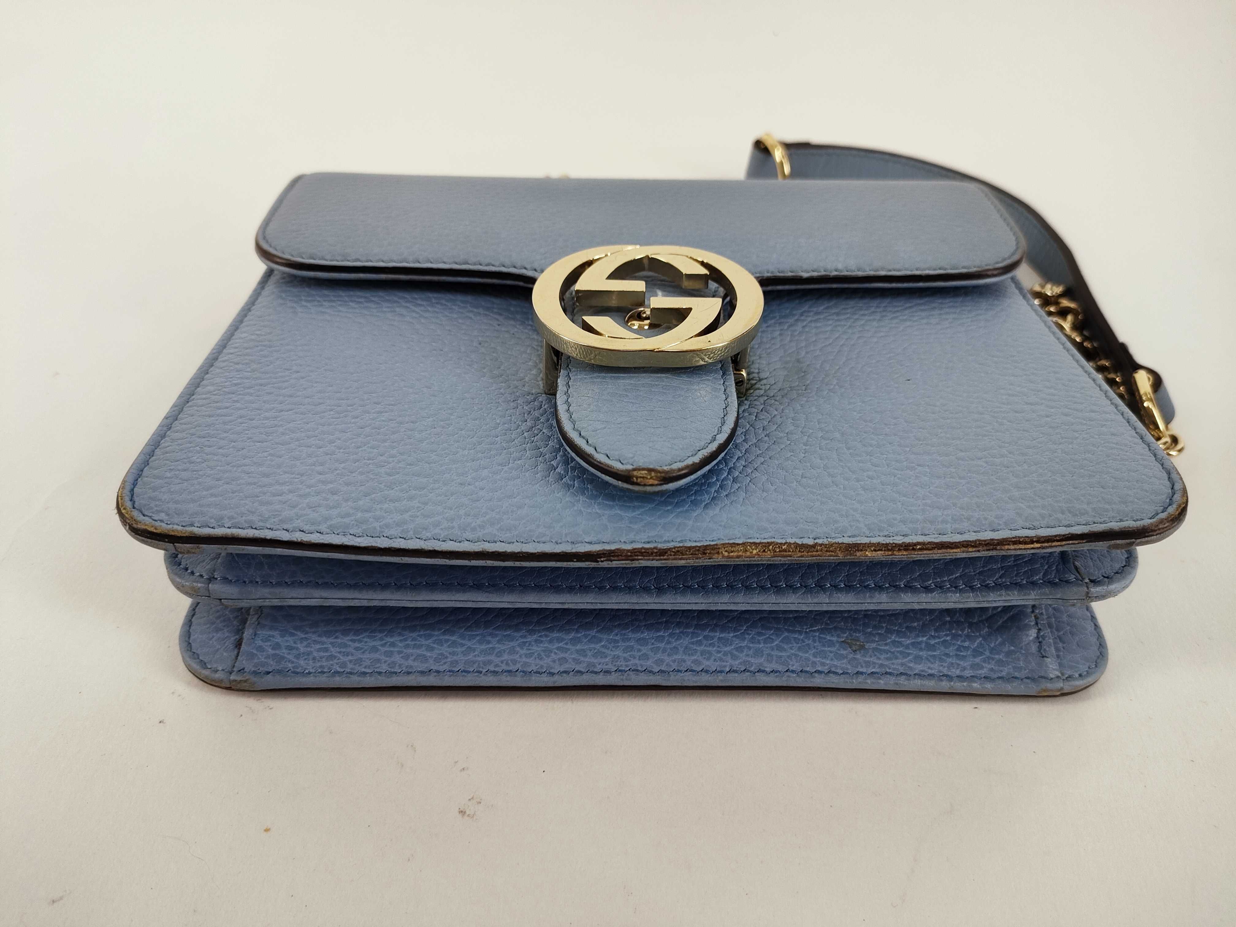 Interlocking G Leather Chain Shoulder Bag, Blue, 510304 (Shoulder Bag) — view 6