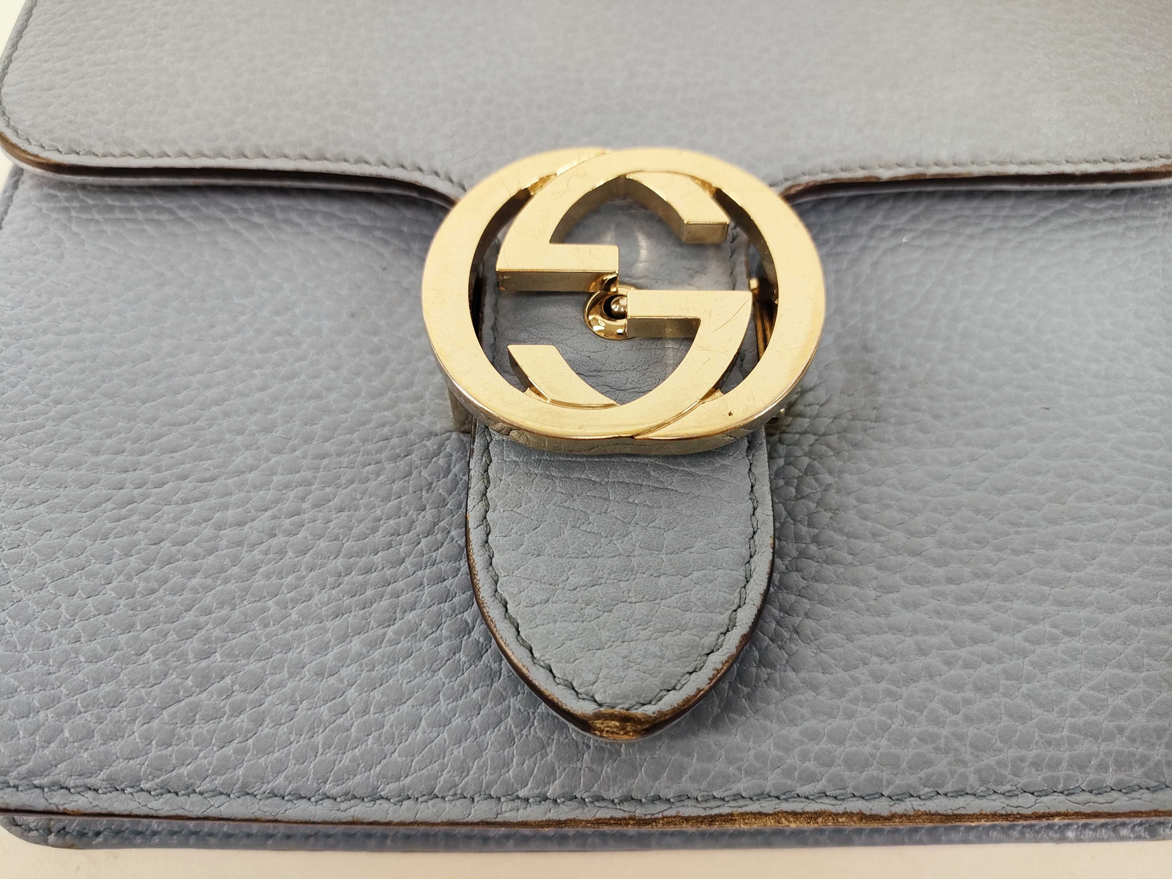 Interlocking G Leather Chain Shoulder Bag, Blue, 510304 (Shoulder Bag) — view 7