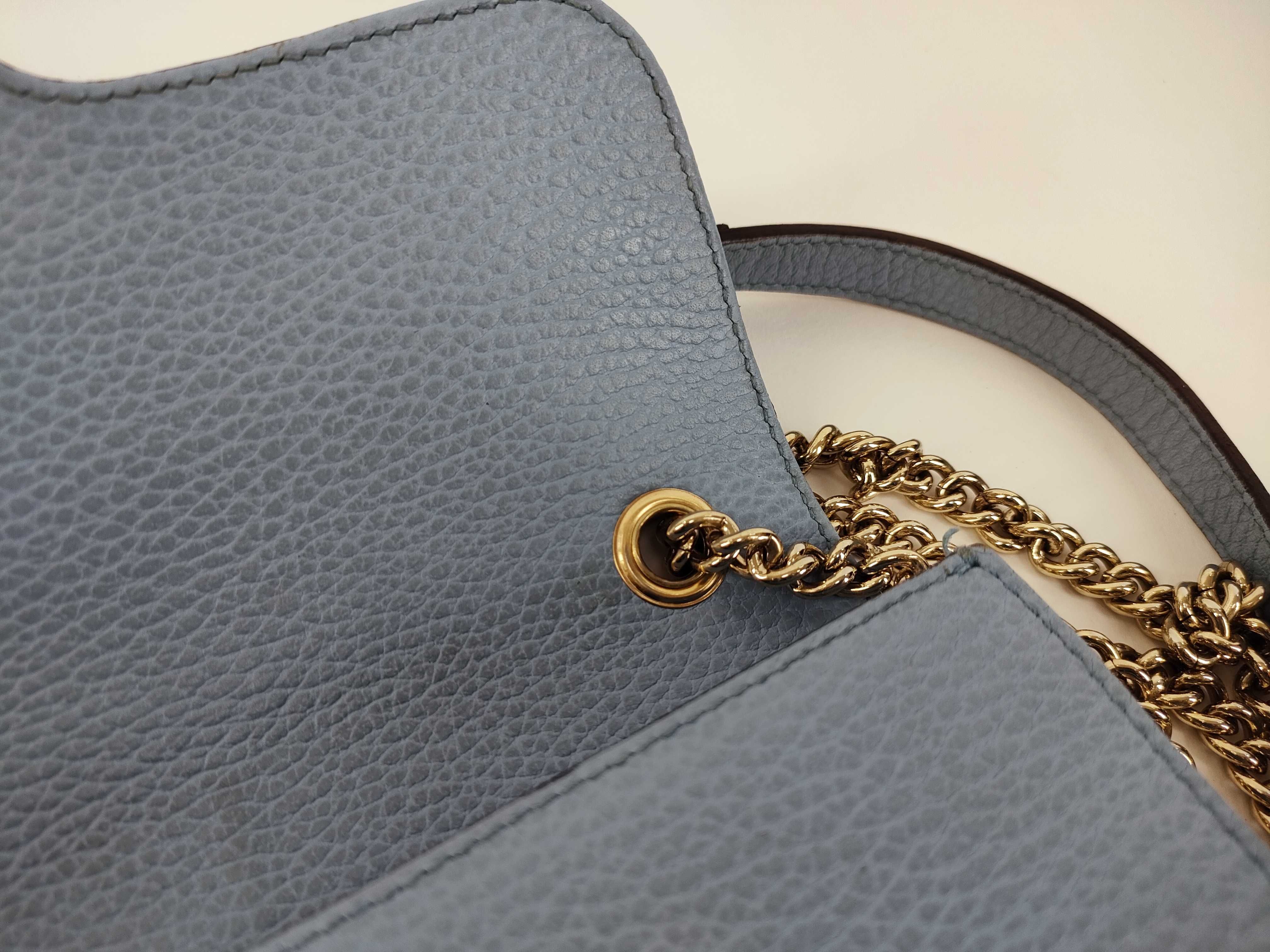 Interlocking G Leather Chain Shoulder Bag, Blue, 510304 (Shoulder Bag) — view 8