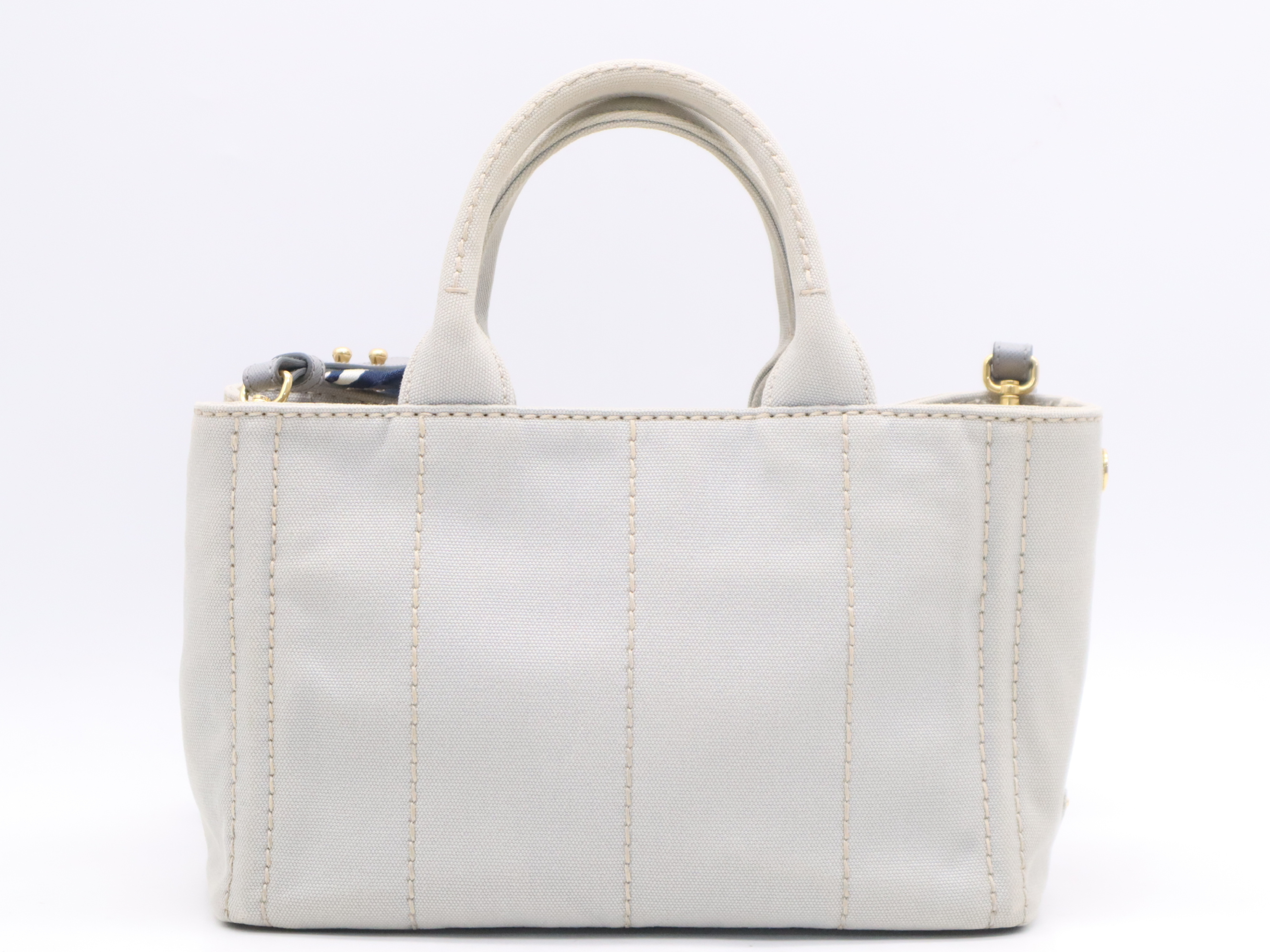 1BG439 Denim Canapa Tote Mini, Gray, Gold Hardware, Shoulder Strap, Card Holder, Handbag — view 2