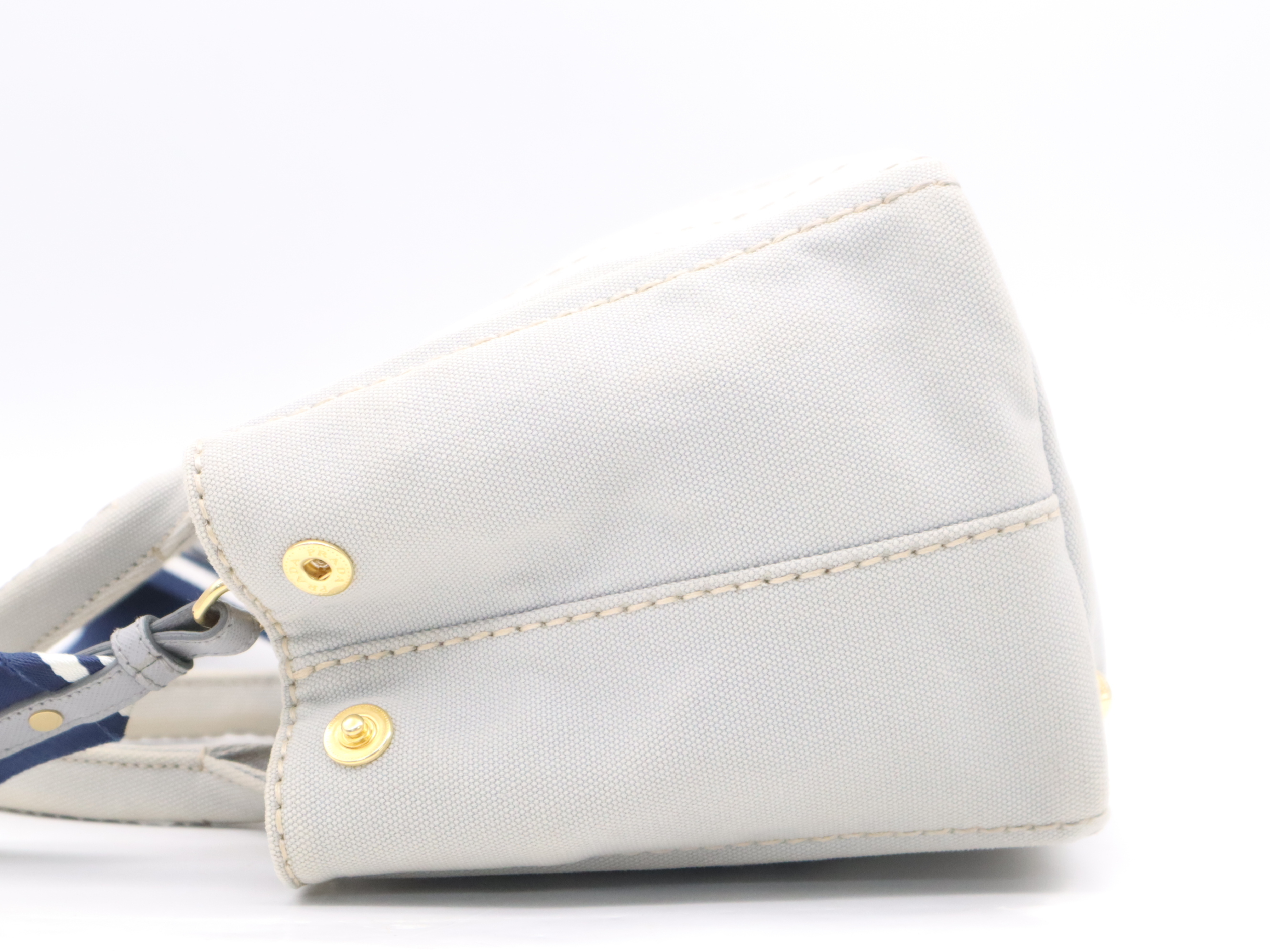 1BG439 Denim Canapa Tote Mini, Gray, Gold Hardware, Shoulder Strap, Card Holder, Handbag — view 3