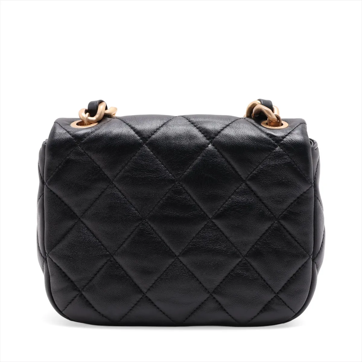 Matelassé Lambskin Single Flap Single Chain Bag, Black with Gold and Black Hardware, HAX7E0KH, Random Plate — view 2