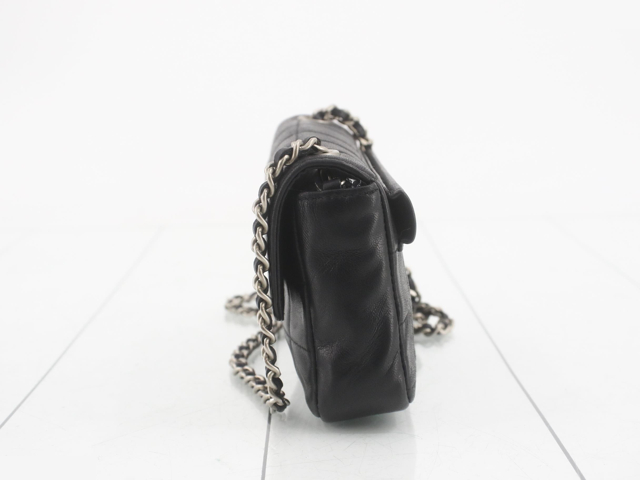 Chocolate Bar Leather Coco Mark Chain Shoulder Bag, Black — view 3